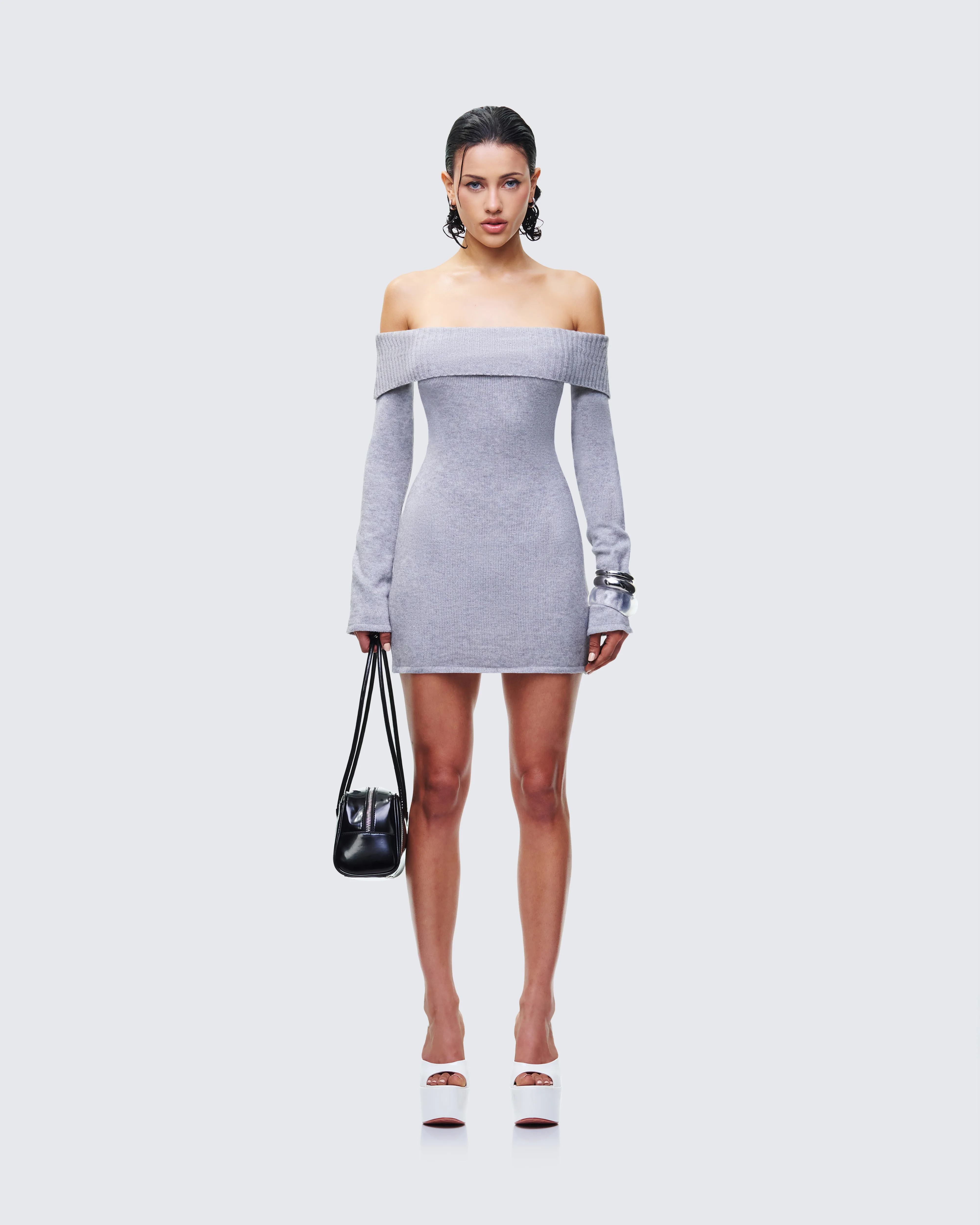 Abeni Grey Sweater Mini Dress - Image 2