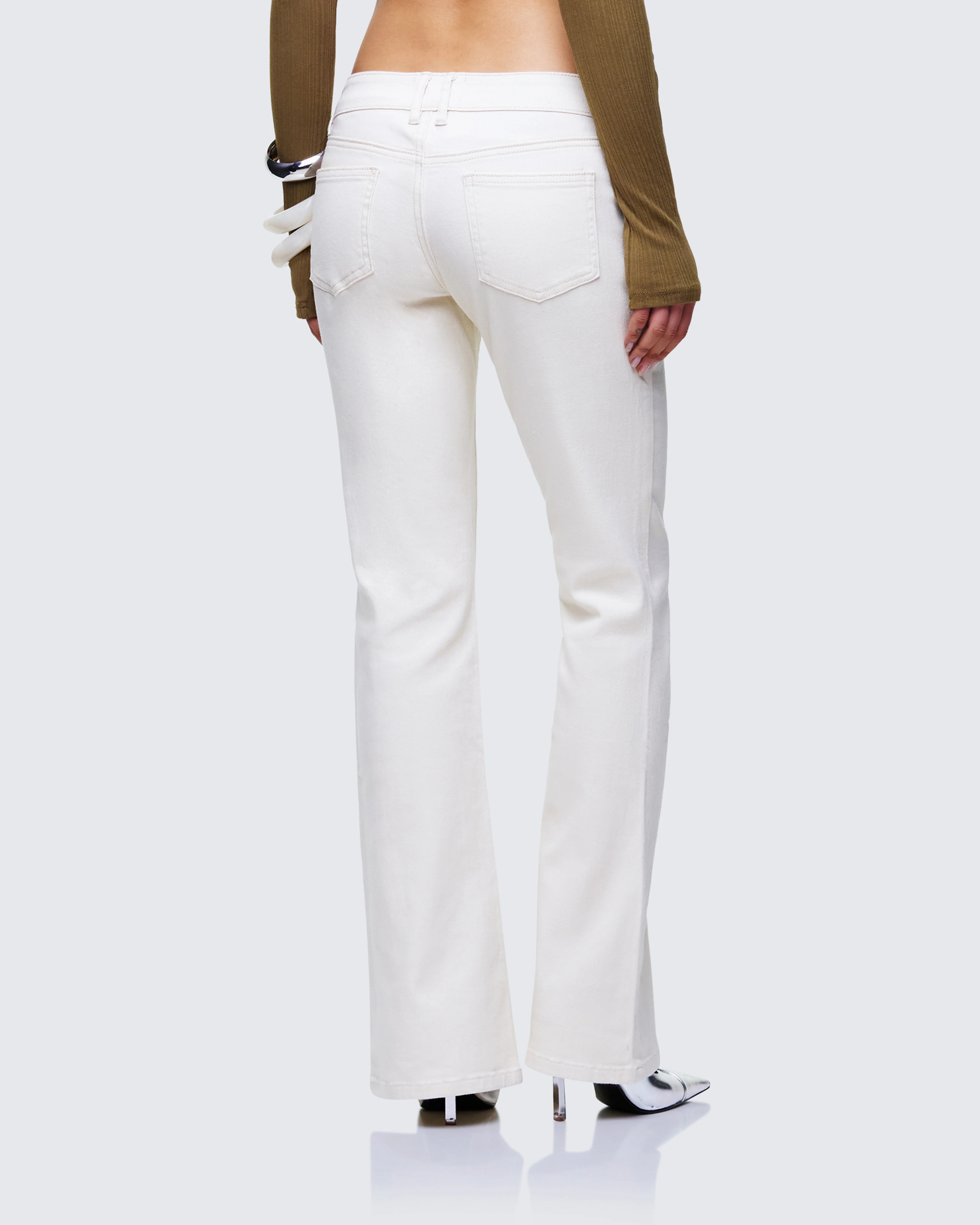Abiola Ivory Denim Lace Up Jeans - Image 4
