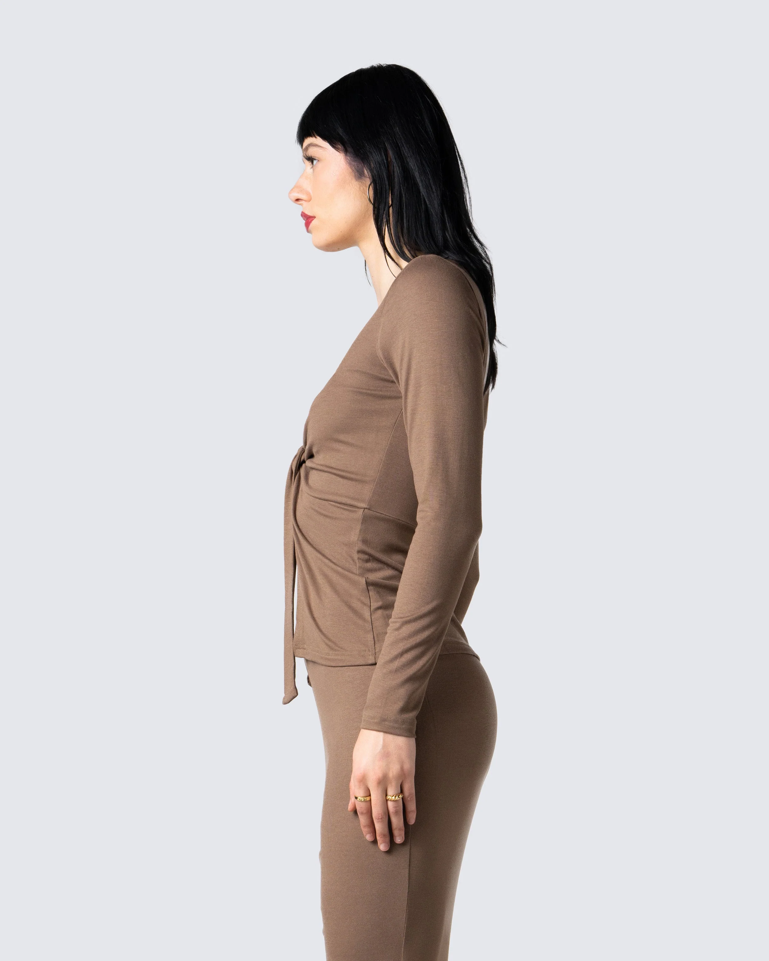 Abra Taupe Tie Front Top - Image 5