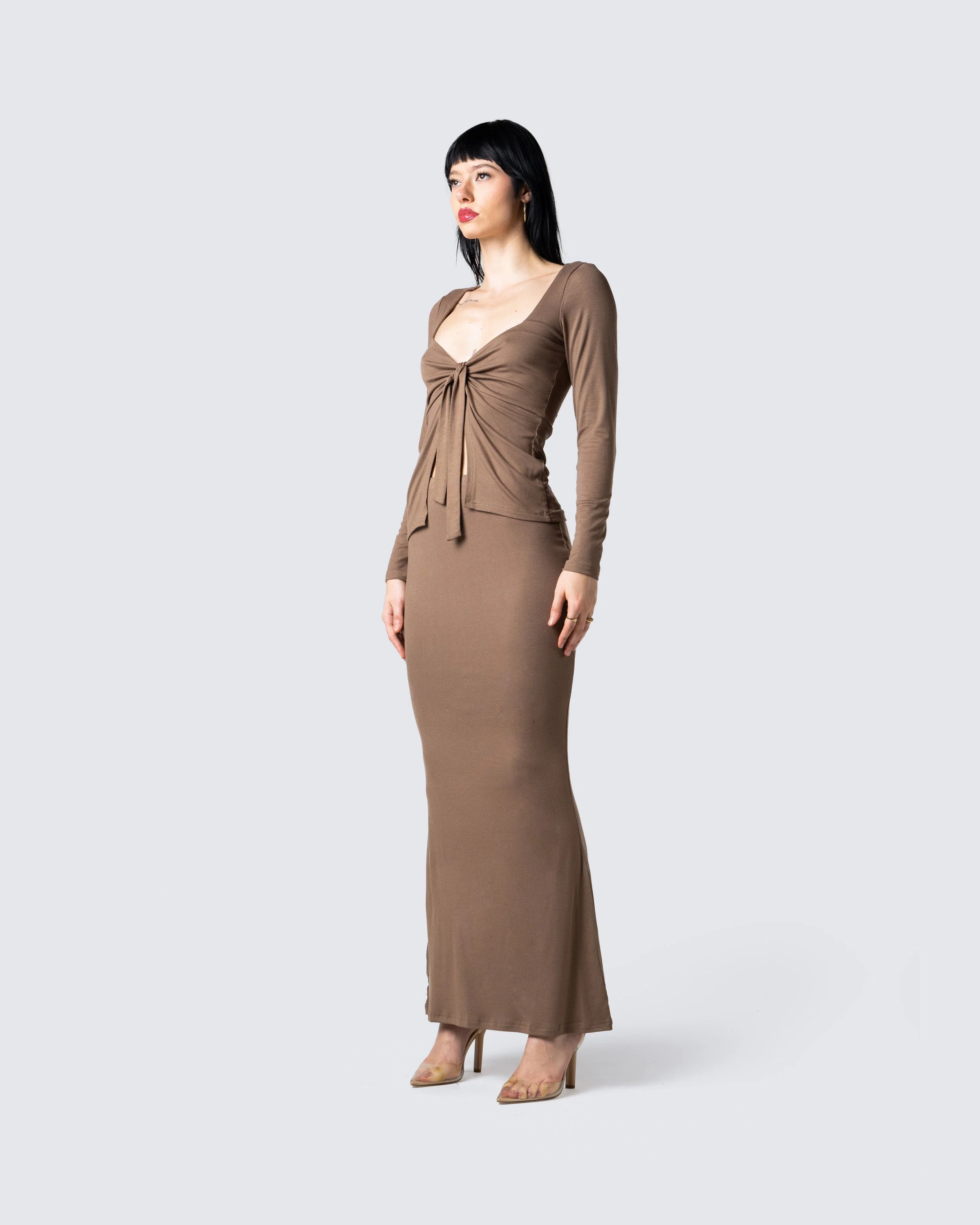 Abra Taupe Tie Front Top - Image 8