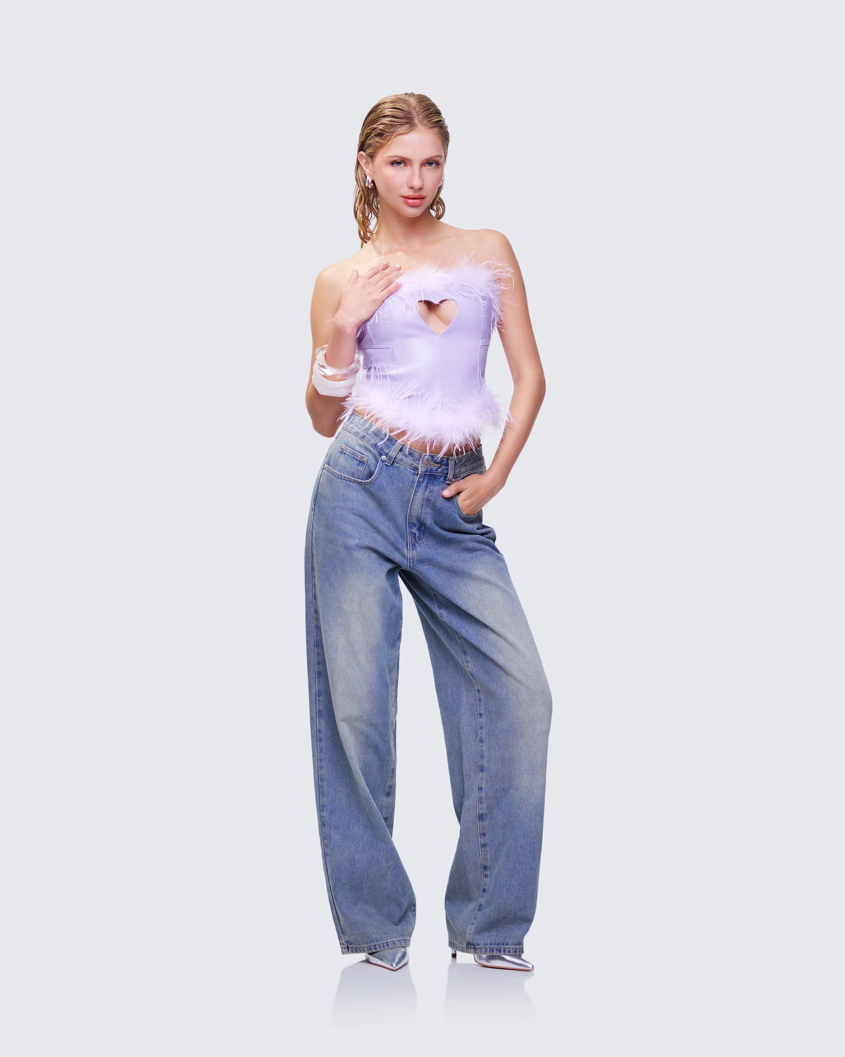 Abrielle Purple Cut Out Feather Corset Top - Image 5