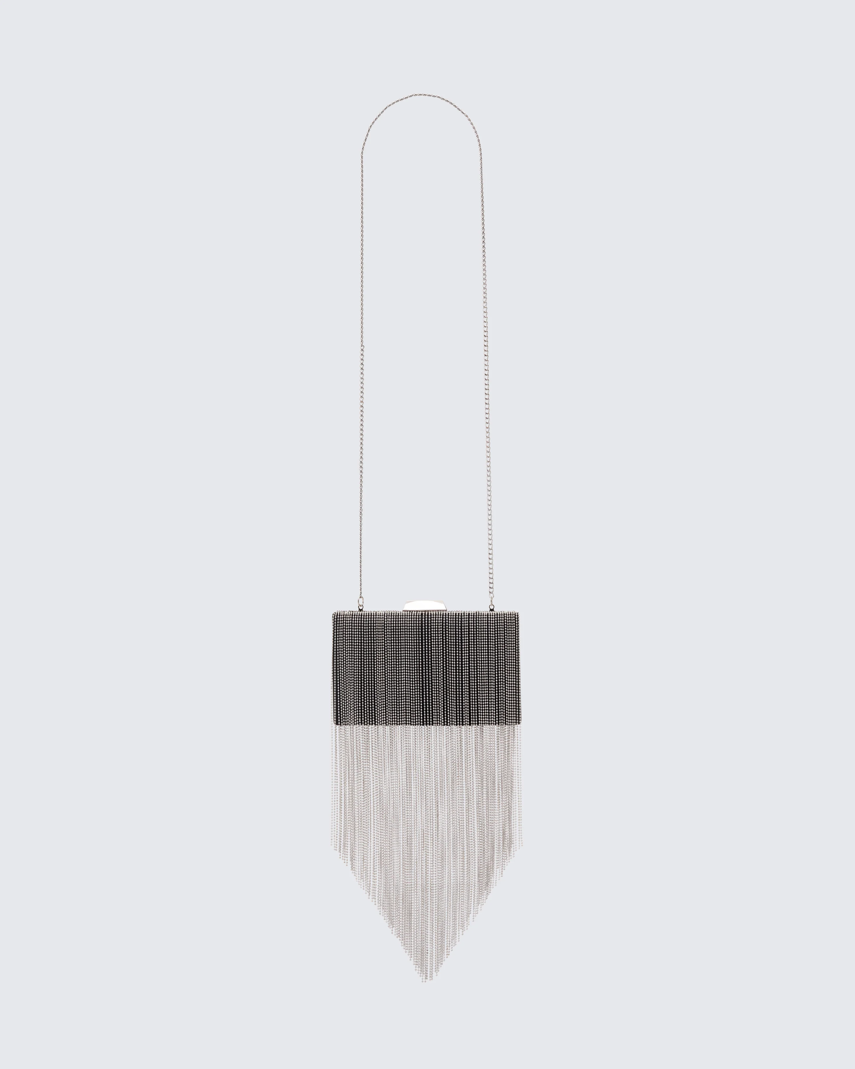 Acadia Black Gunmetal Chainmail Fringe Clutch - Image 2