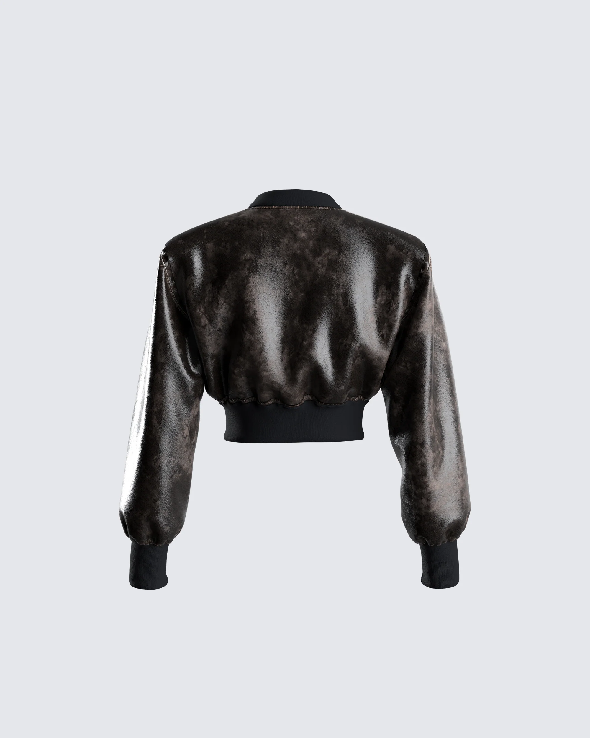 Ada Black Faux Leather Crop Jacket - Image 3