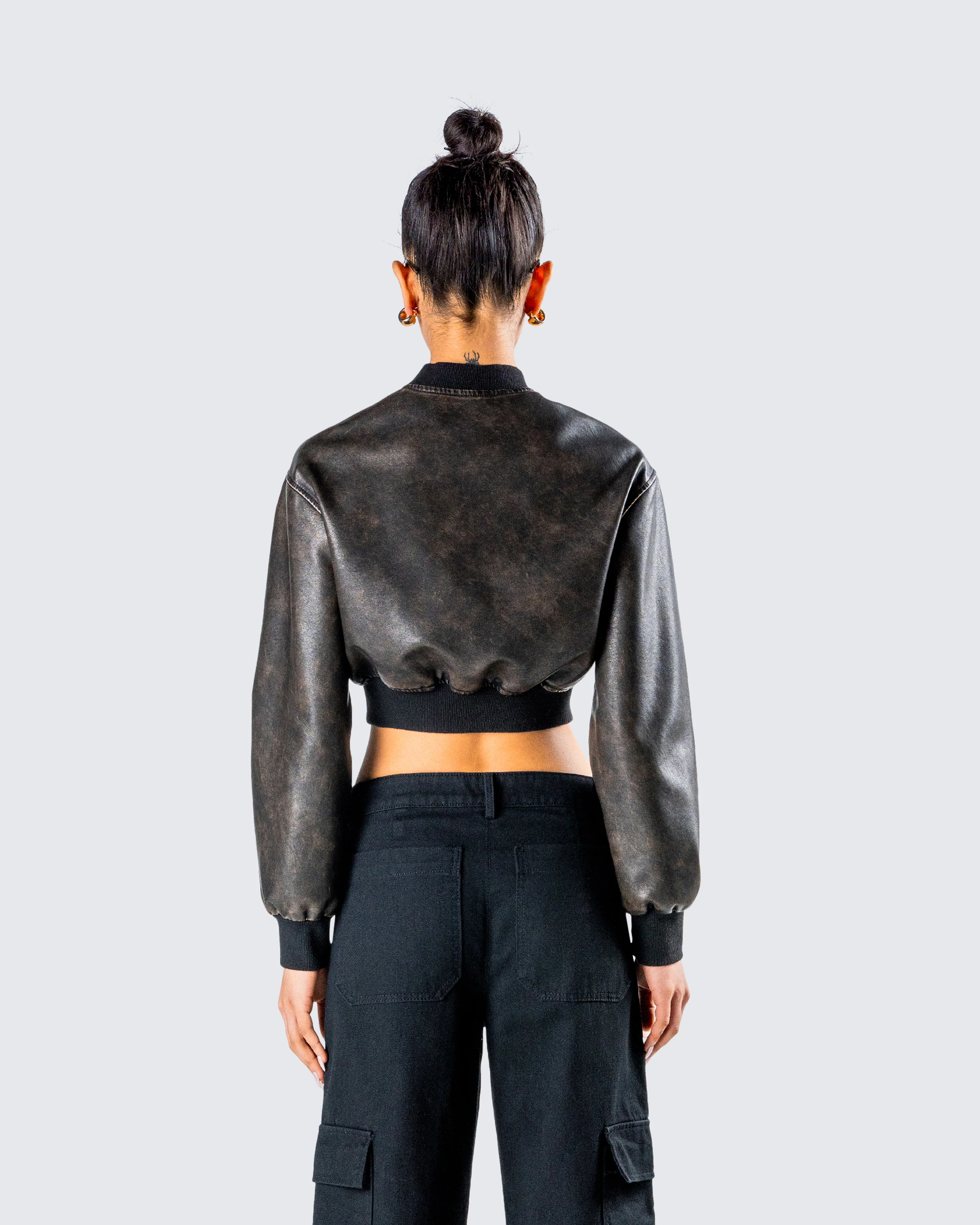 Ada Black Faux Leather Crop Jacket - Image 7