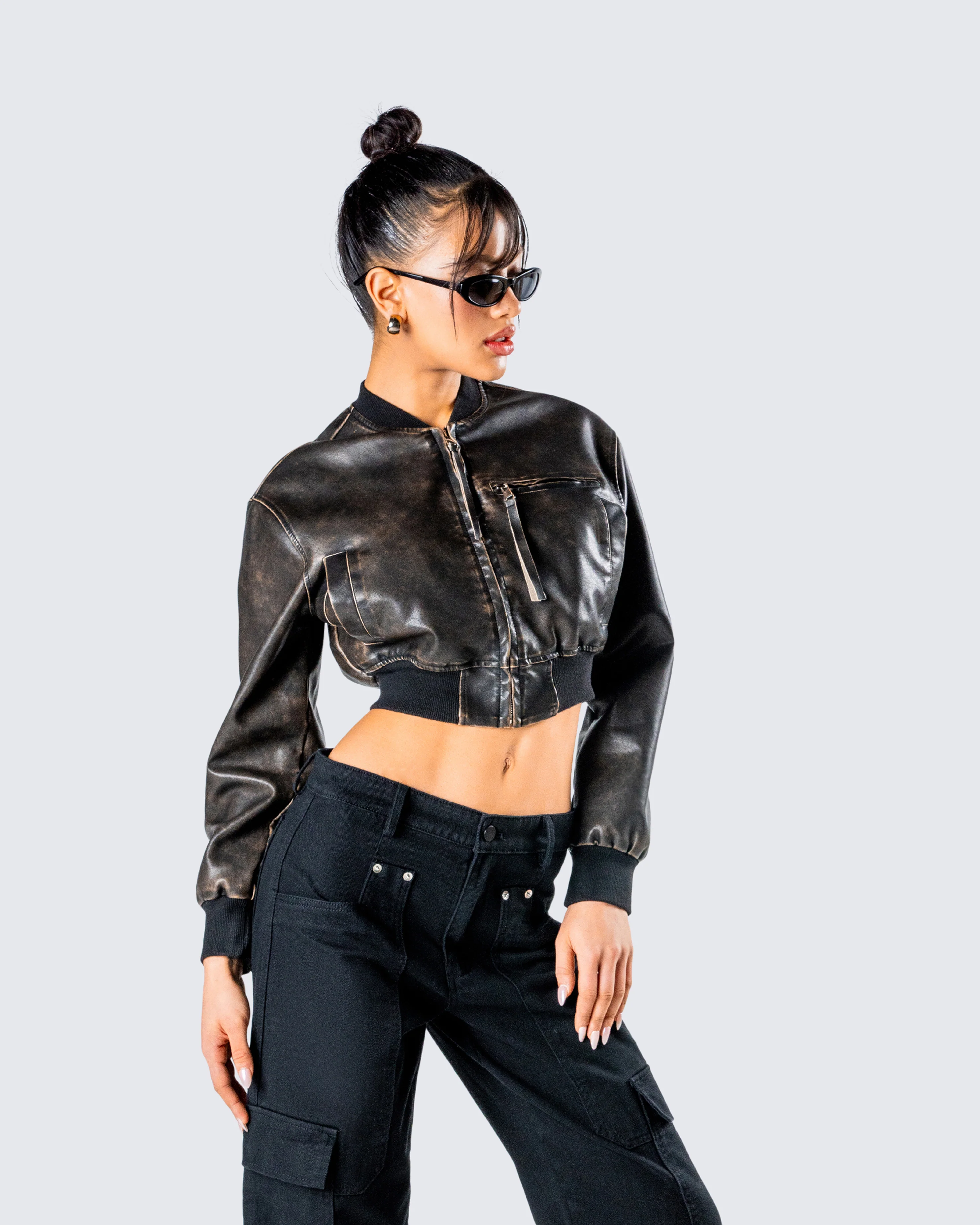 Ada Black Faux Leather Crop Jacket - Image 8