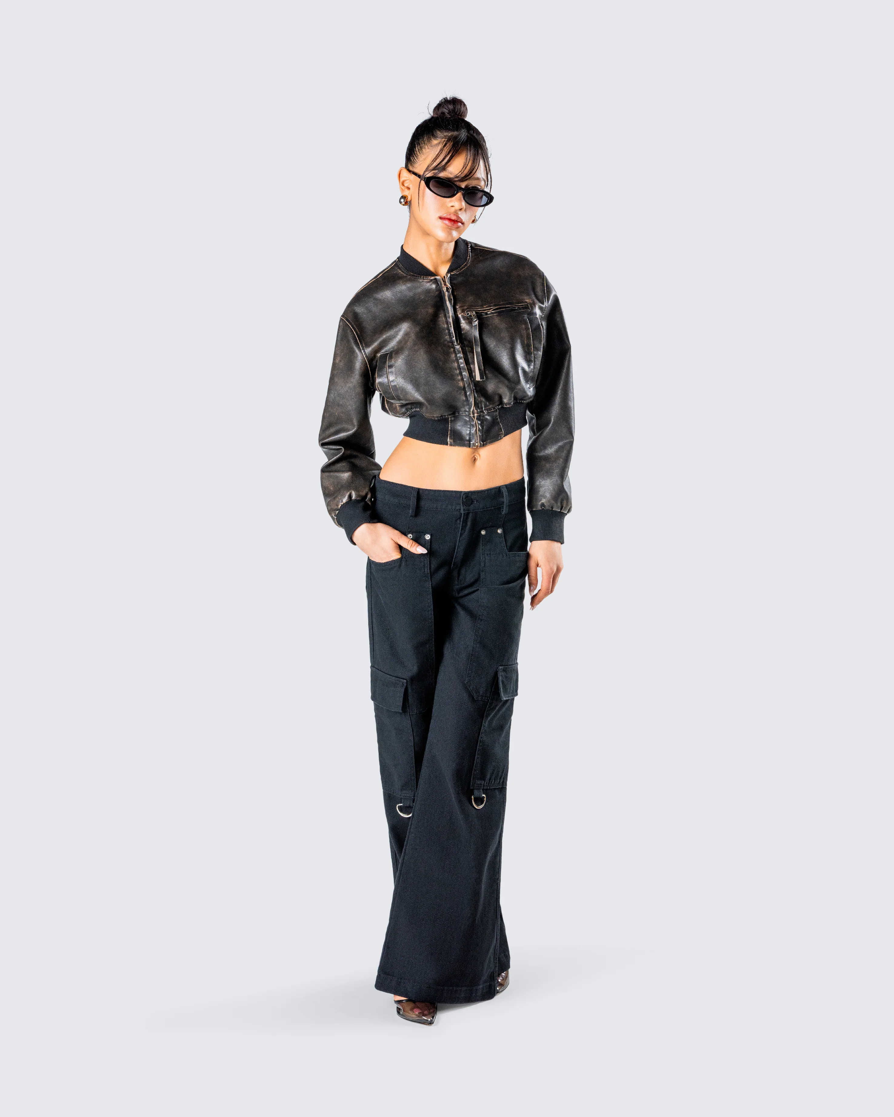 Ada Black Faux Leather Crop Jacket - Image 9
