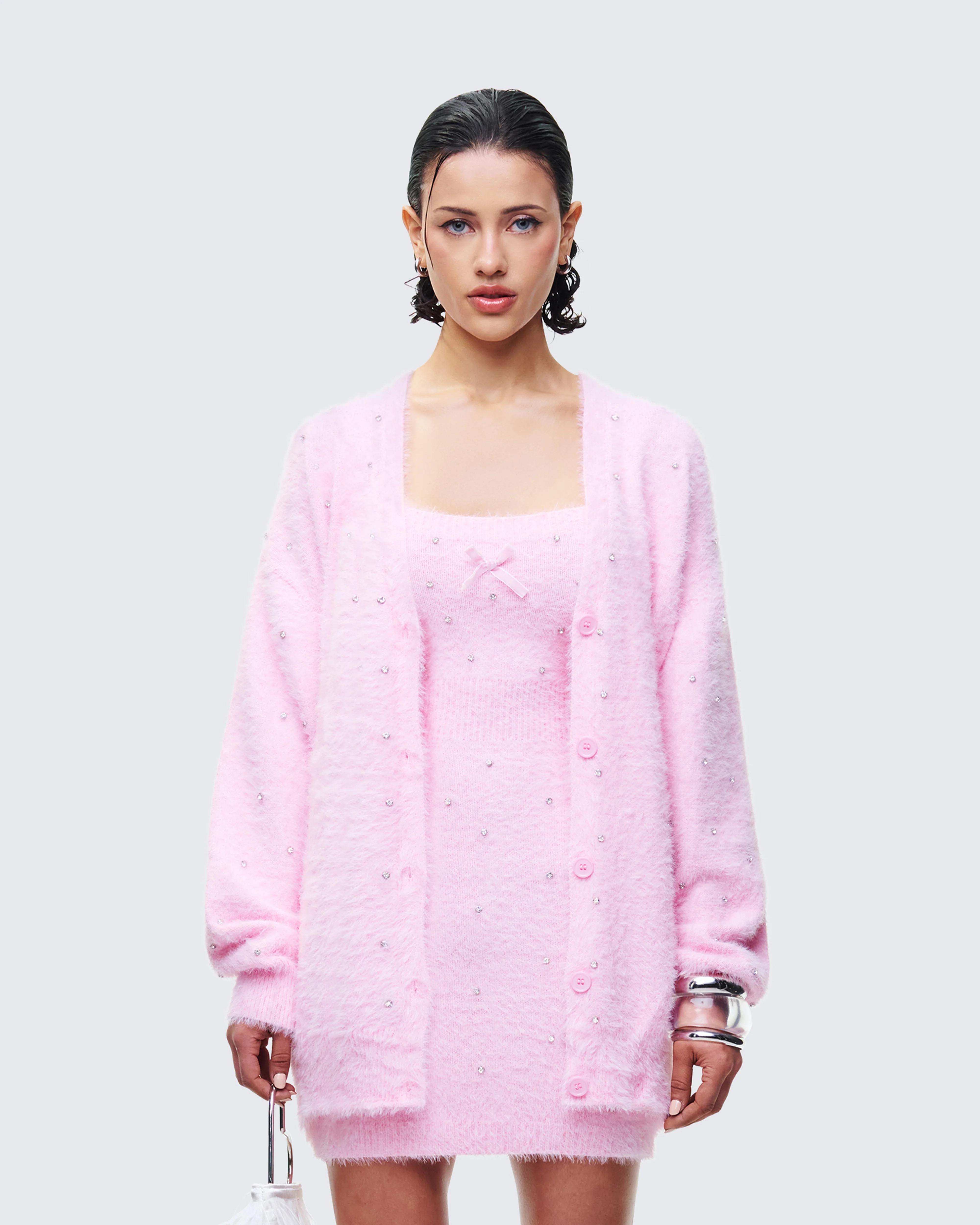 Adi Pink Fuzzy Knit Cardigan - Image 2