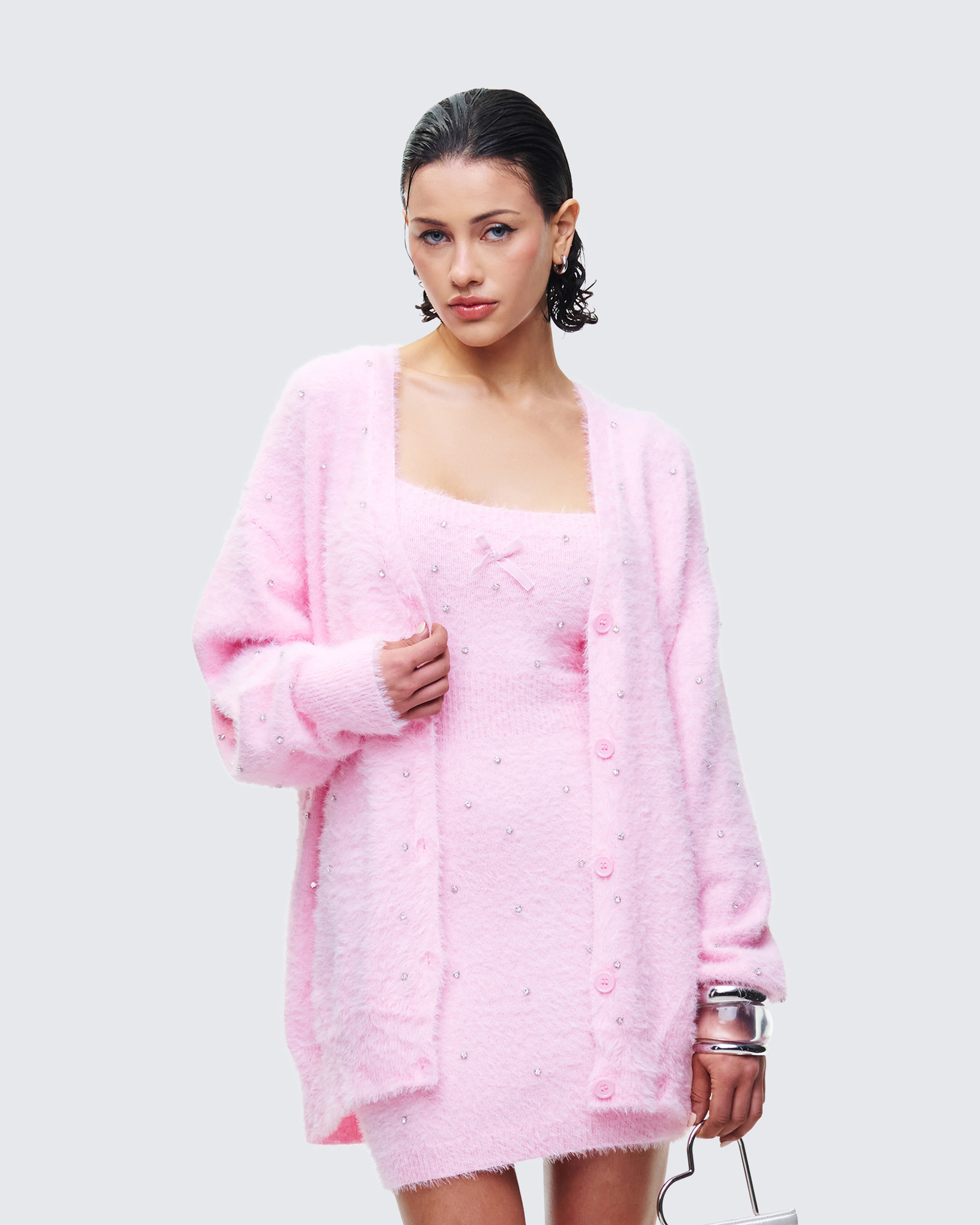 Adi Pink Fuzzy Knit Cardigan - Image 3