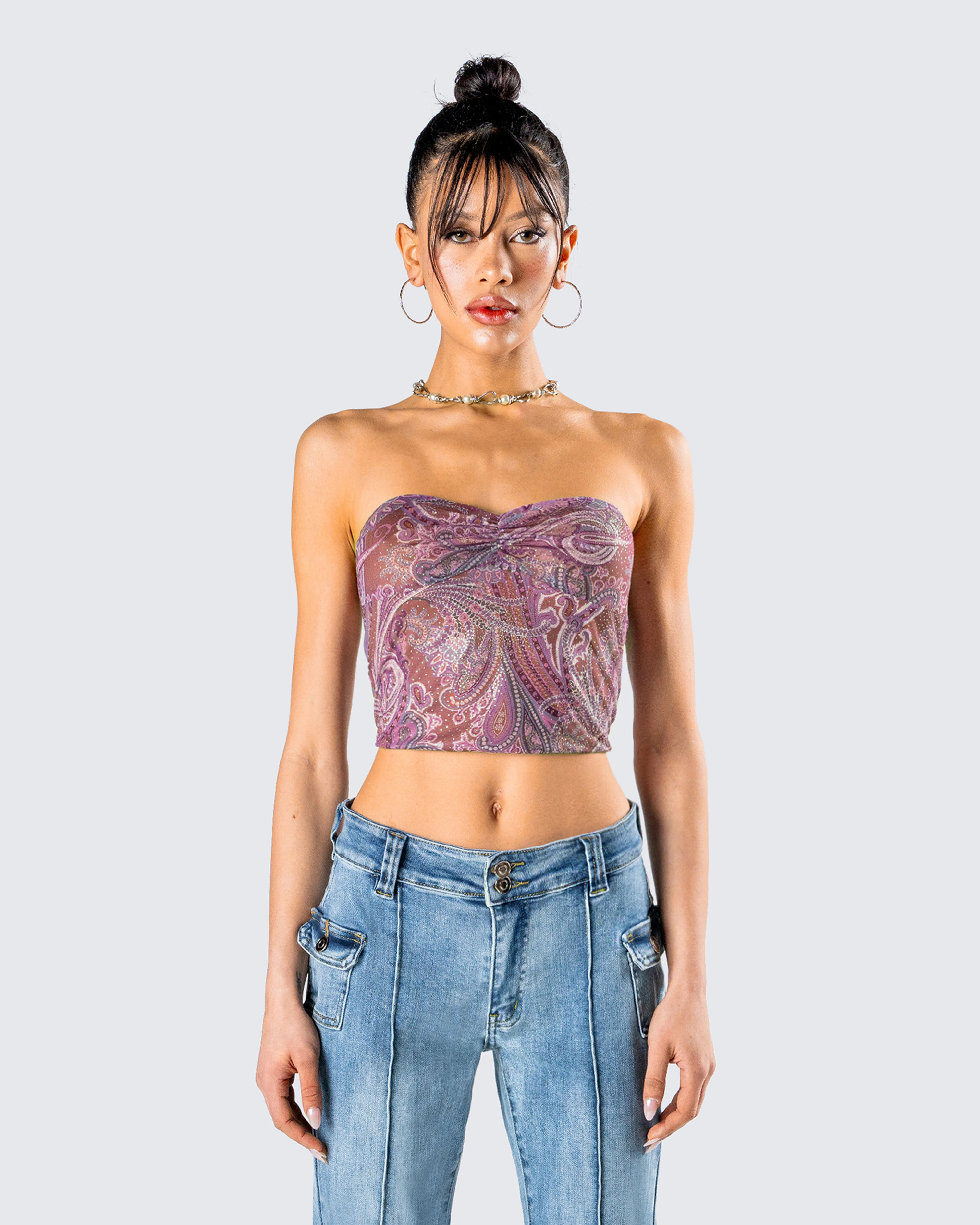 Adley Paisley Mesh Tube Top - Image 4