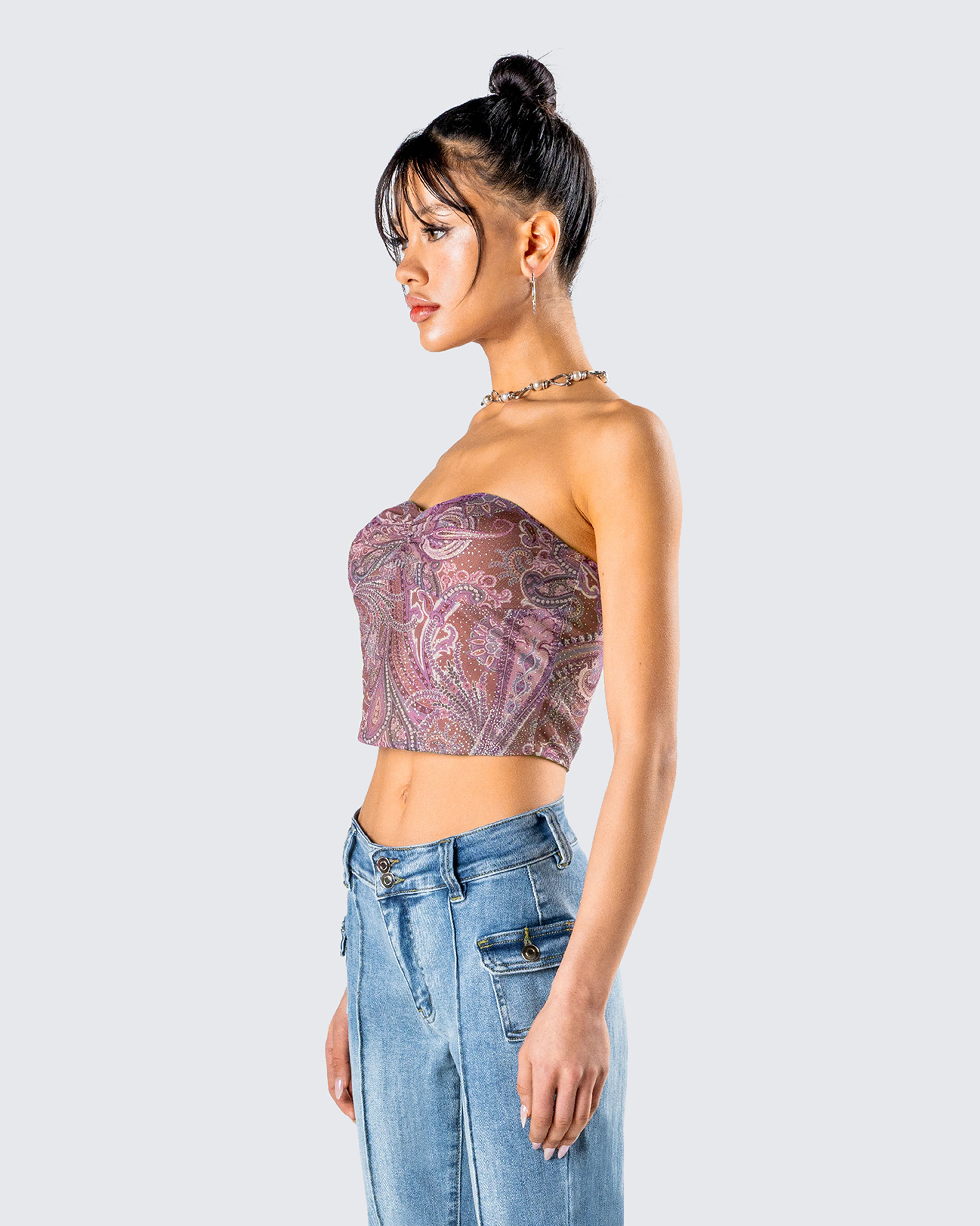 Adley Paisley Mesh Tube Top - Image 5
