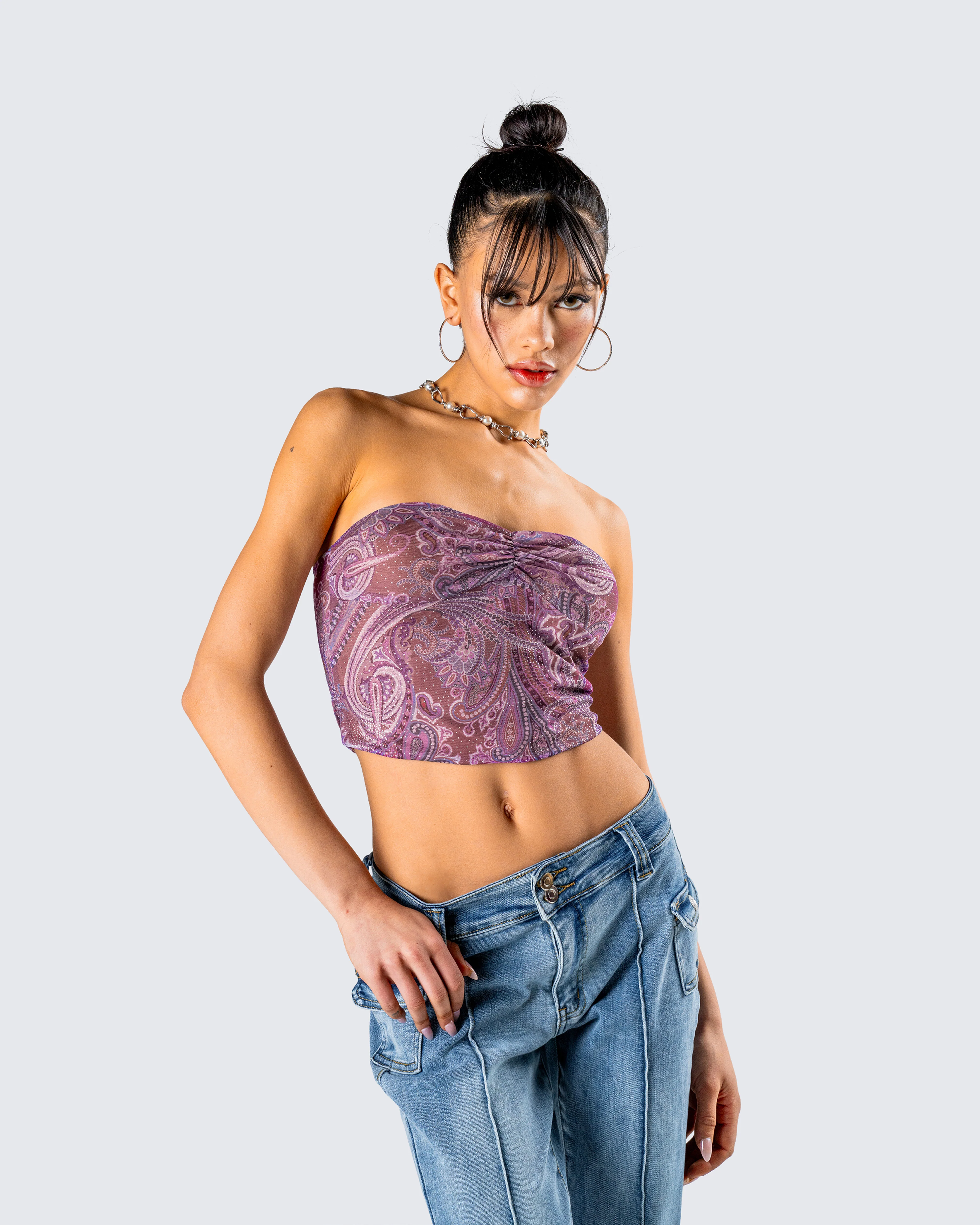 Adley Paisley Mesh Tube Top - Image 8