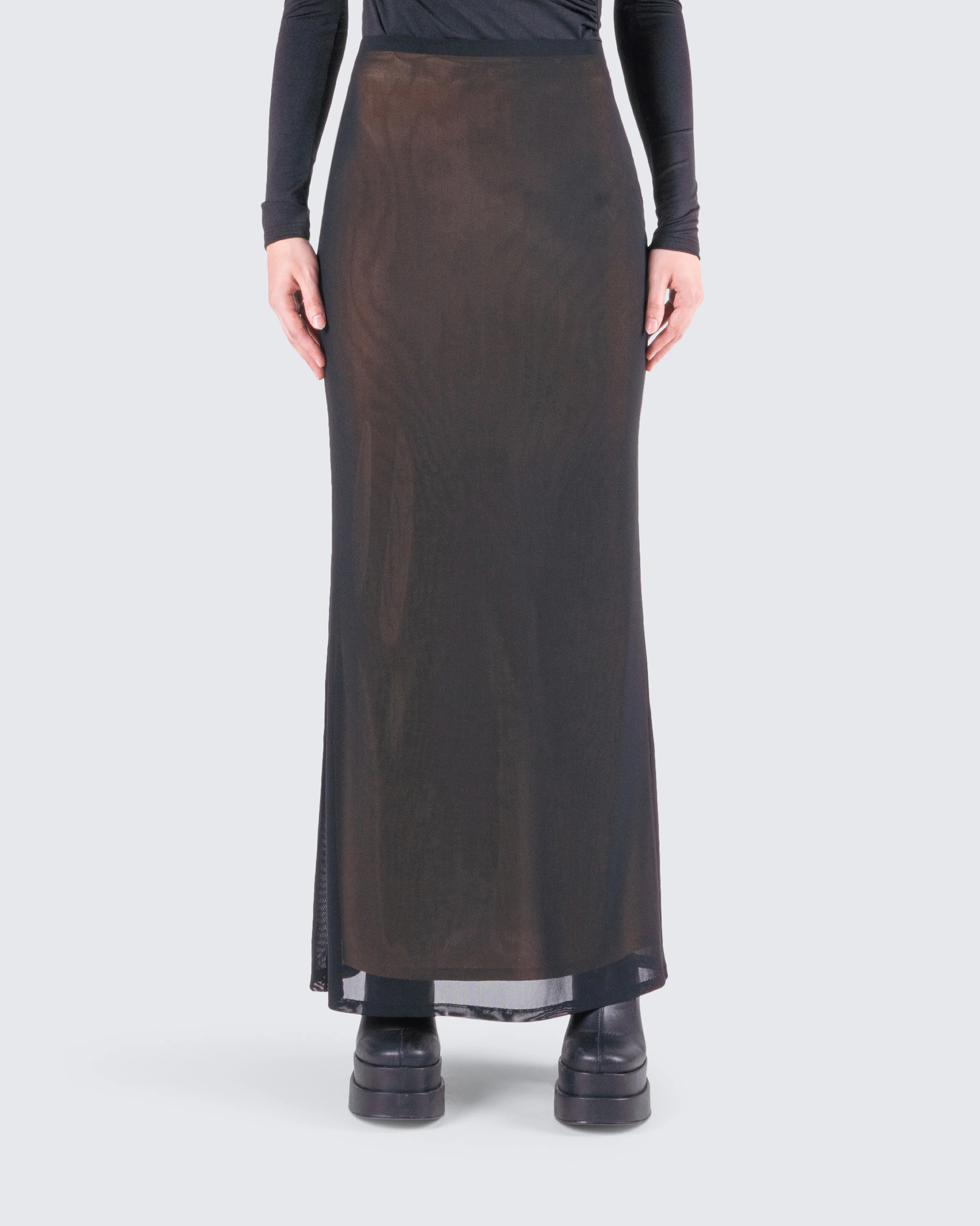 Aela Black Mesh Maxi Skirt - Image 4
