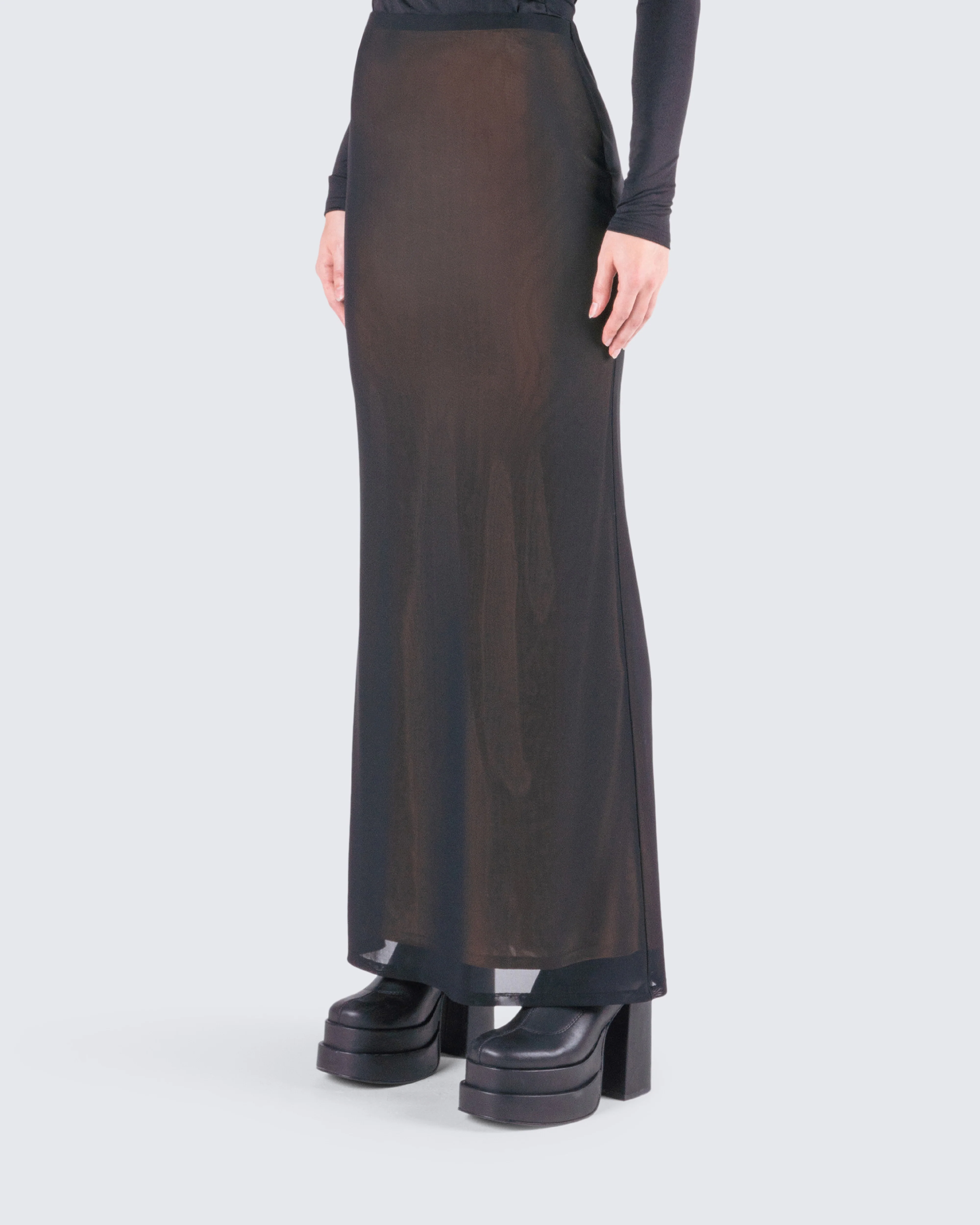 Aela Black Mesh Maxi Skirt - Image 5