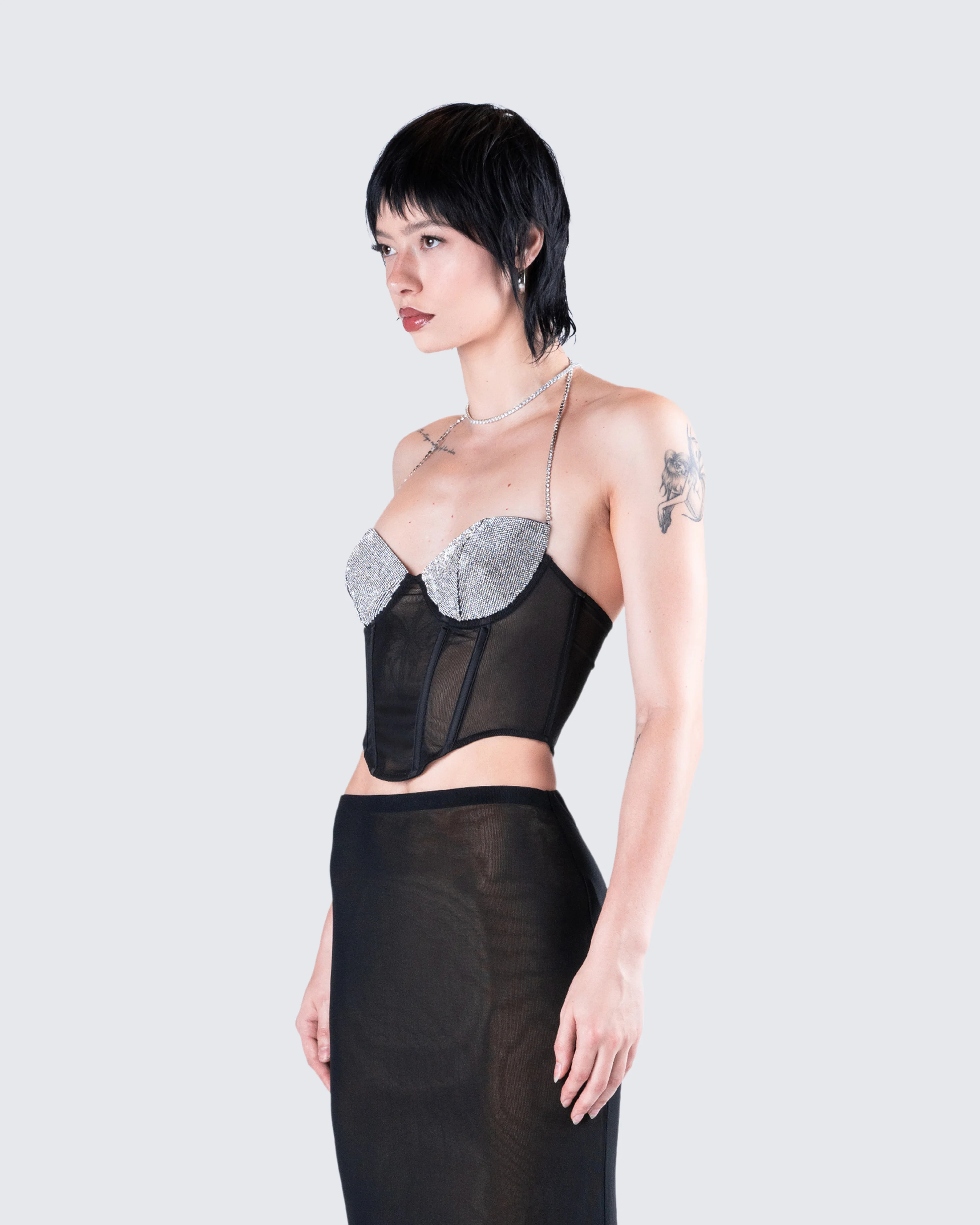 Aela Black Rhinestone Corset Top - Image 5
