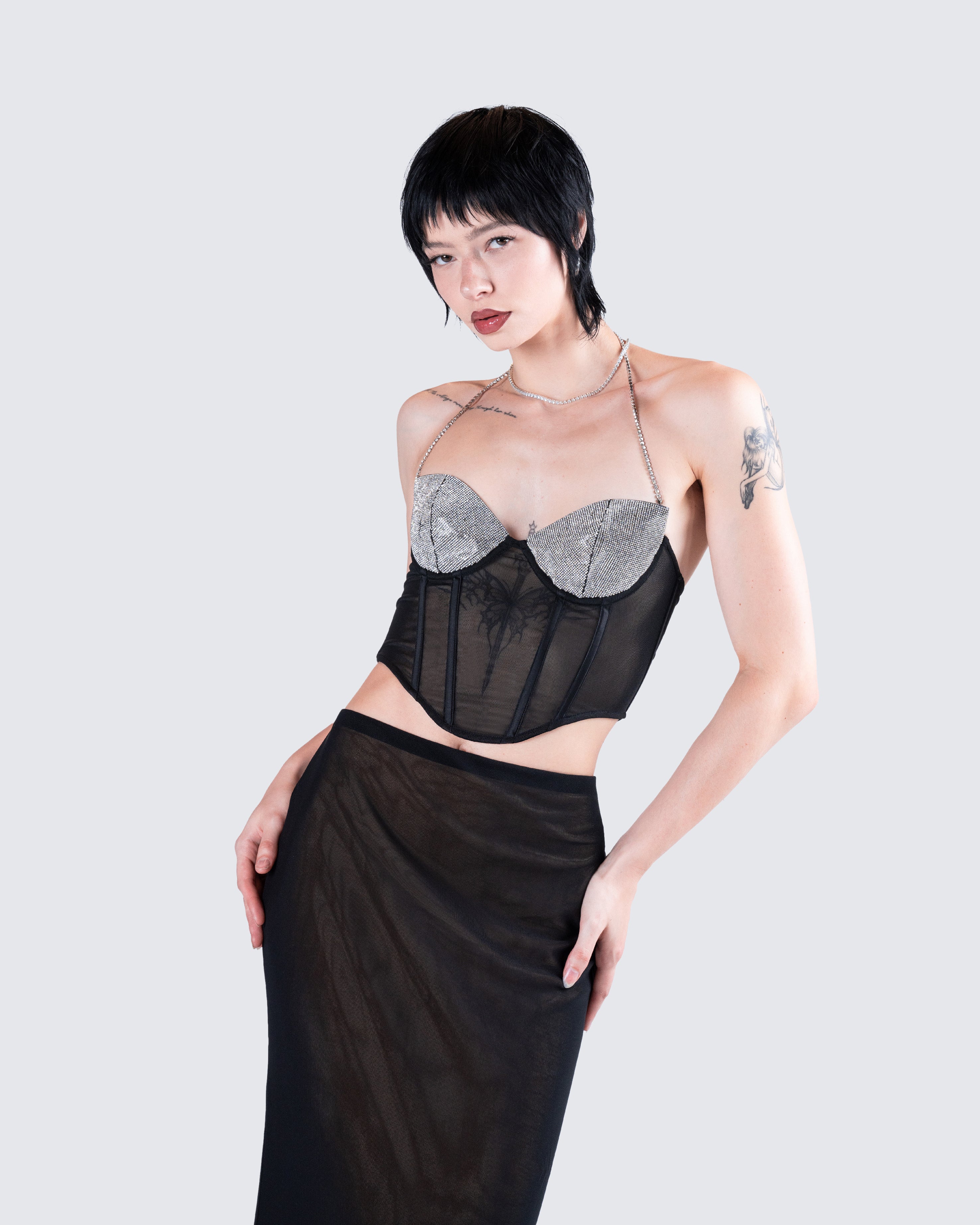 Aela Black Rhinestone Corset Top - Image 8