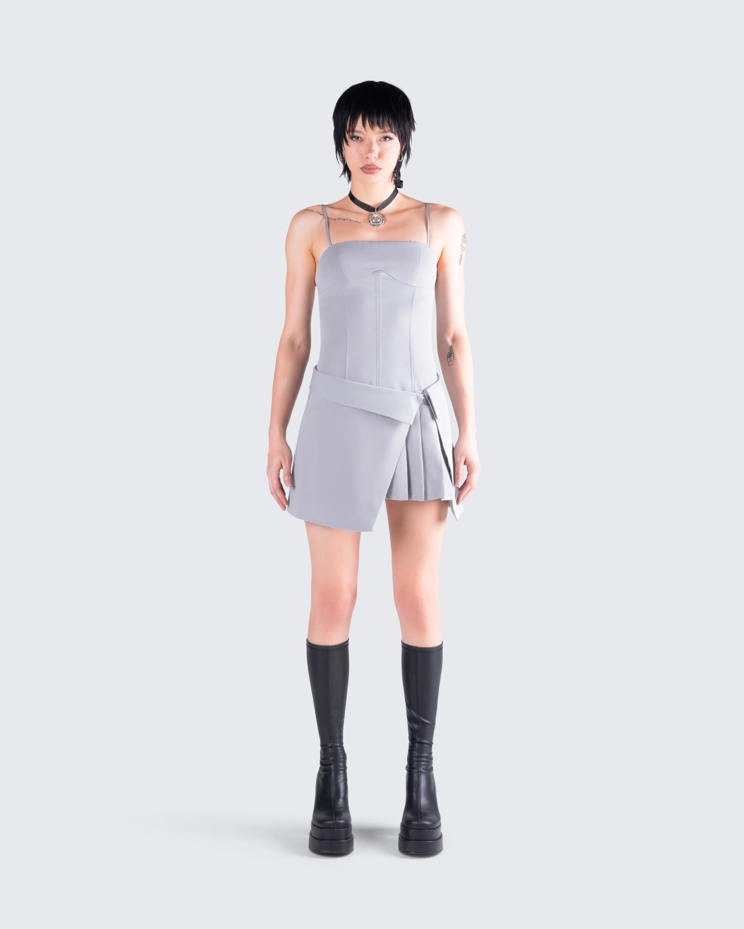 Aeris Grey Corset Mini Dress - Image 4