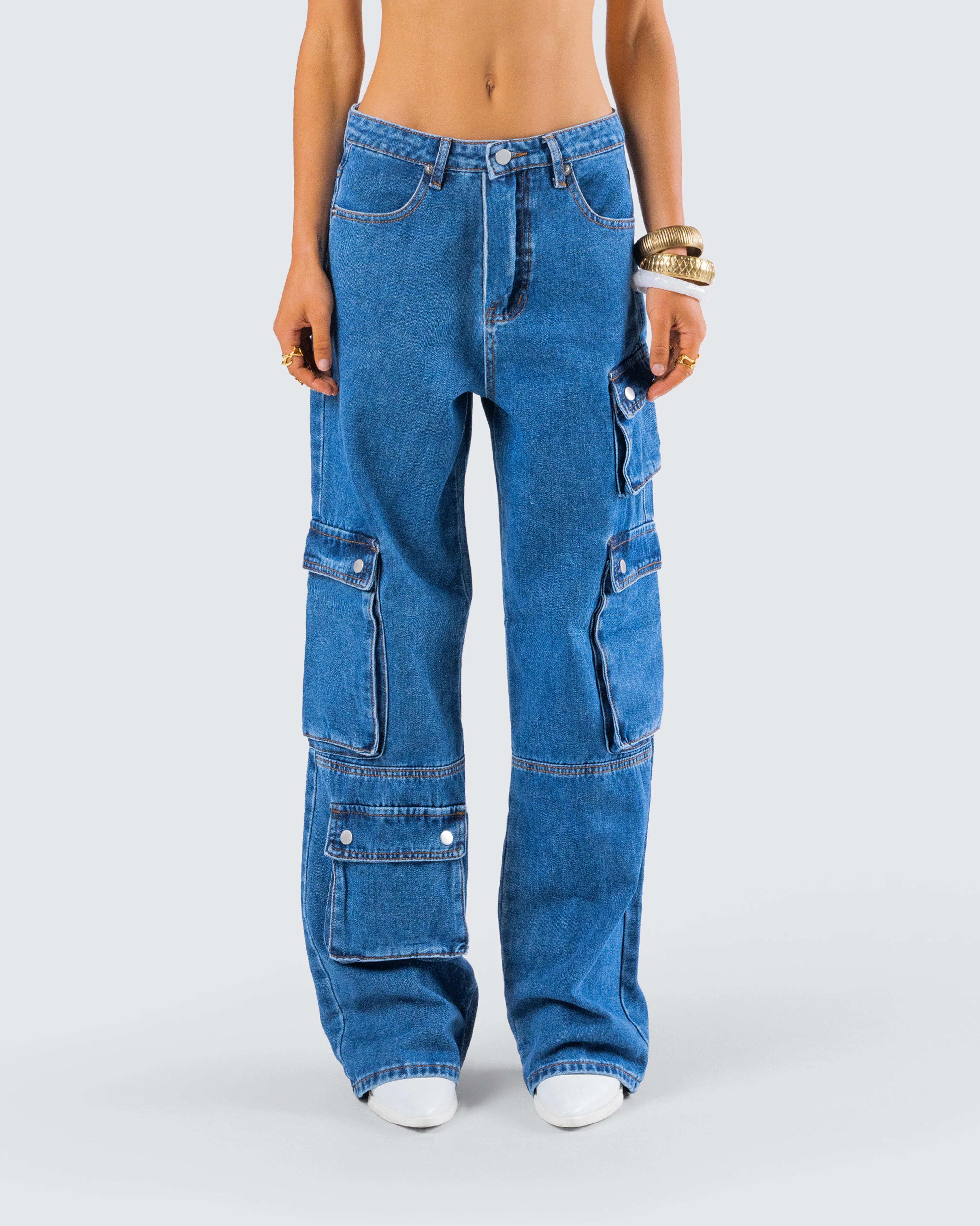 Agnetha Blue Denim Cargo Pant - Image 4