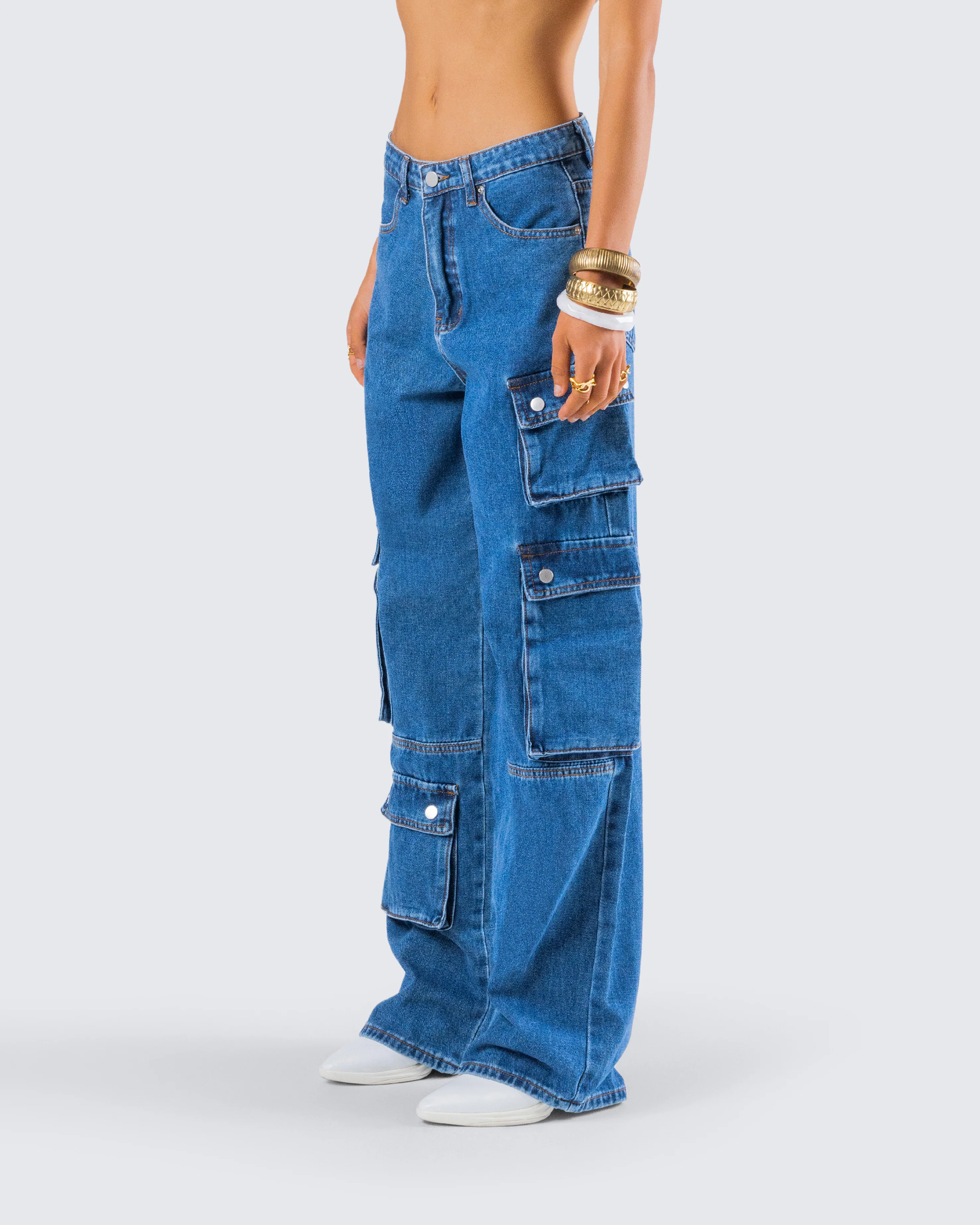 Agnetha Blue Denim Cargo Pant - Image 5