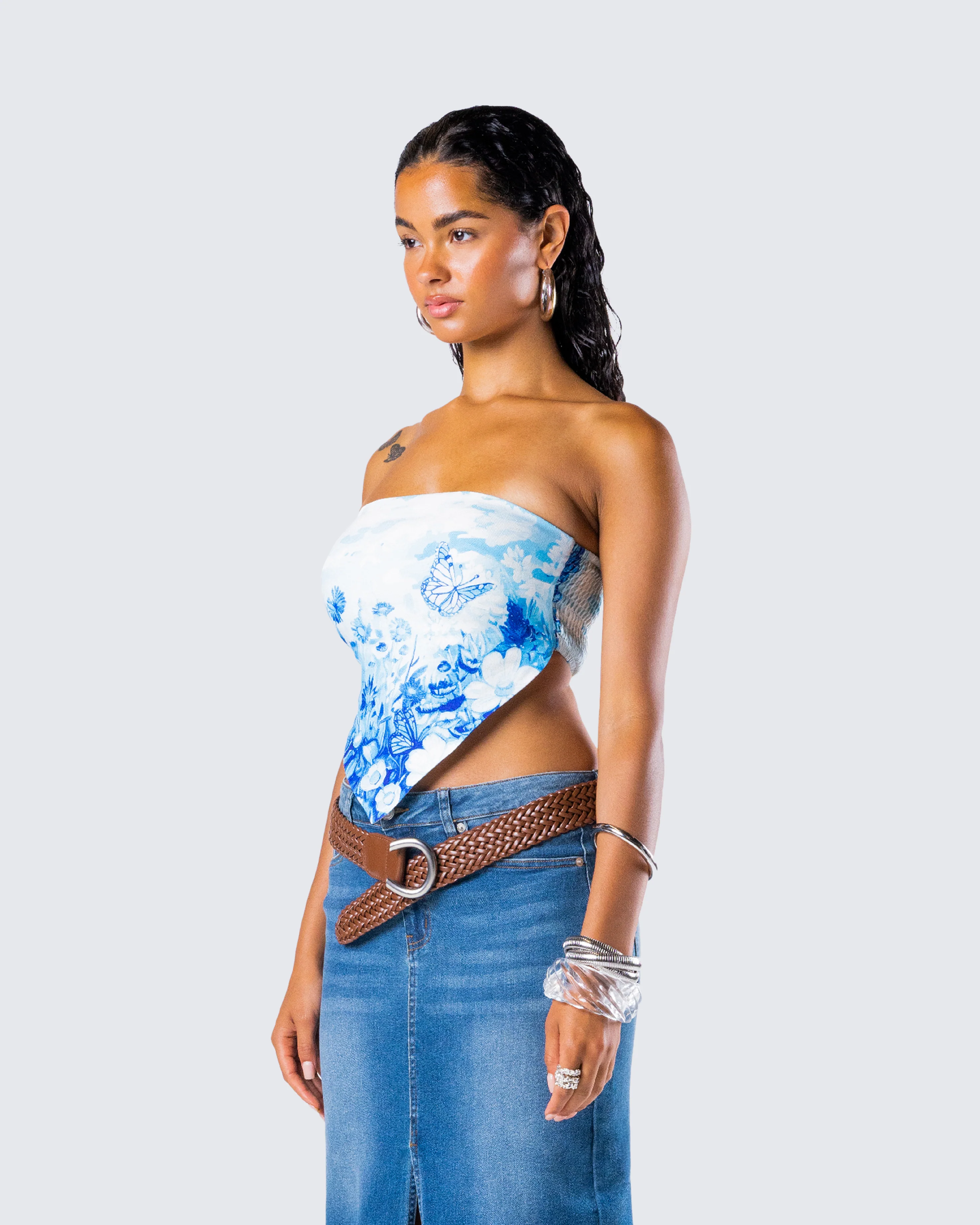 Ahmeira Blue Floral Print Tube Top - Image 5
