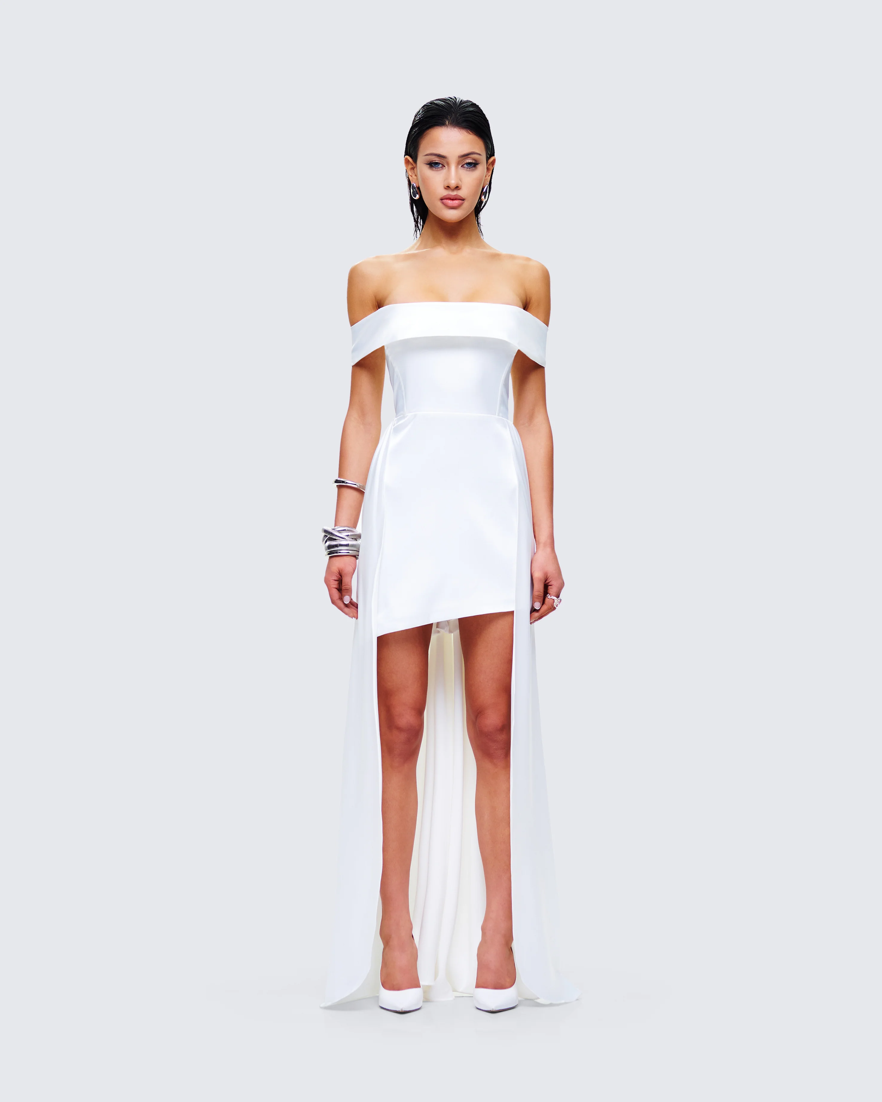 Aika White Off Shoulder High Low Dress - Image 4