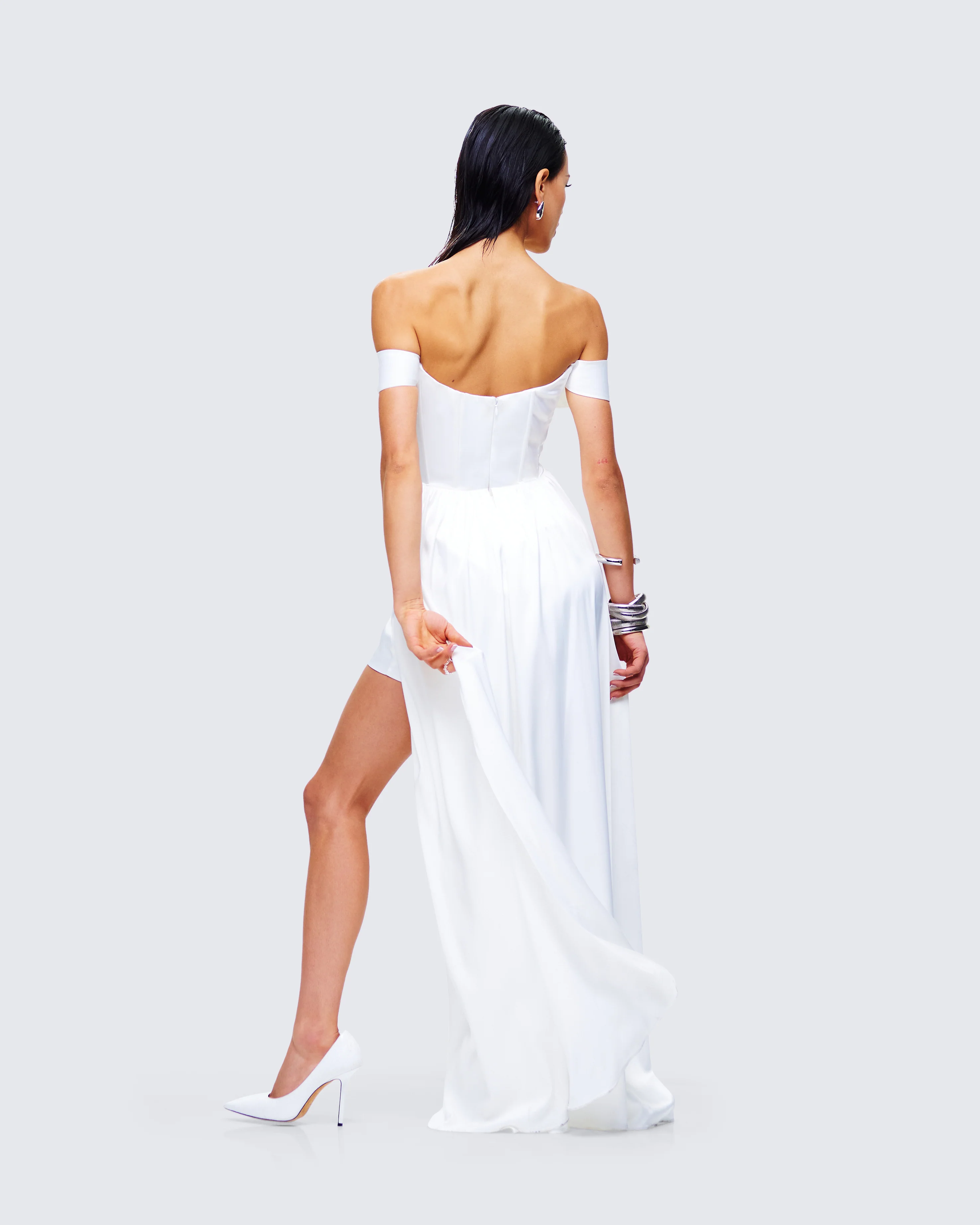 Aika White Off Shoulder High Low Dress - Image 7