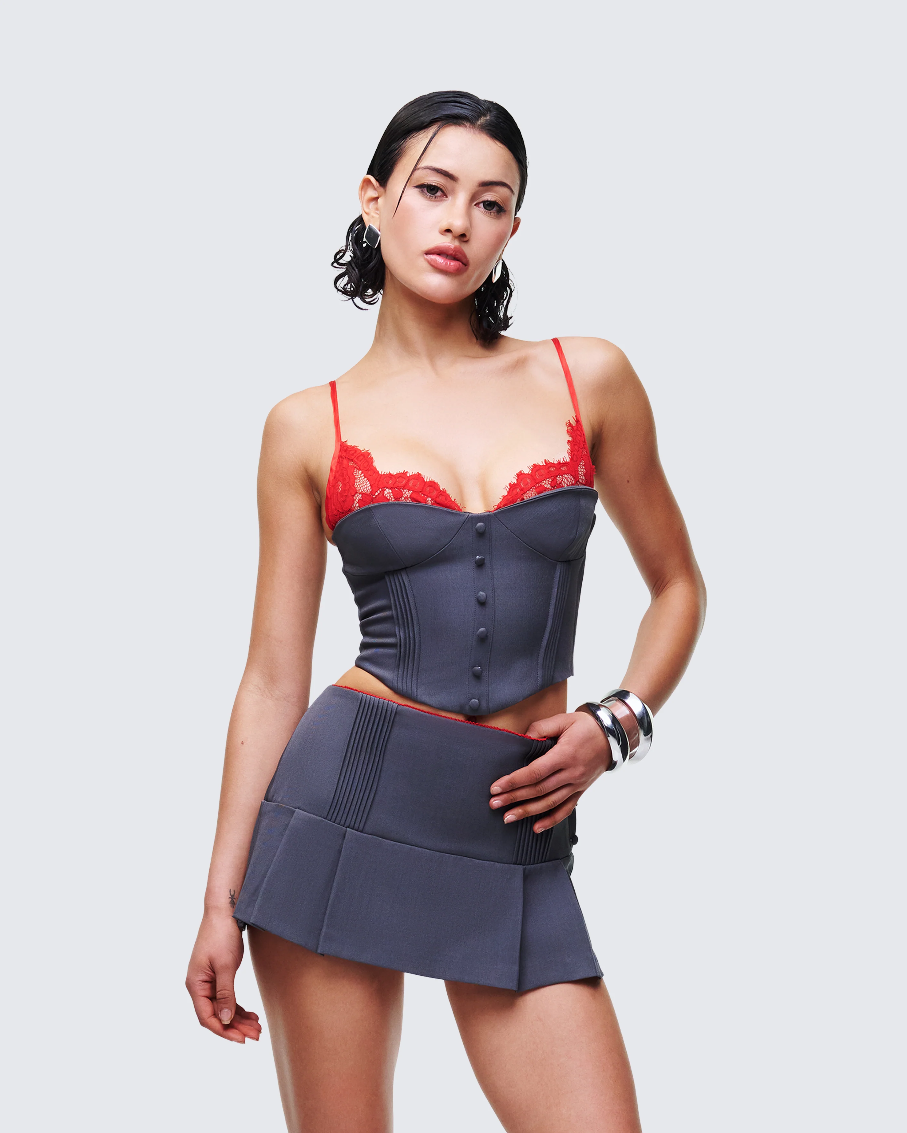 Aisla Grey Tailored Lace Strap Top - Image 3