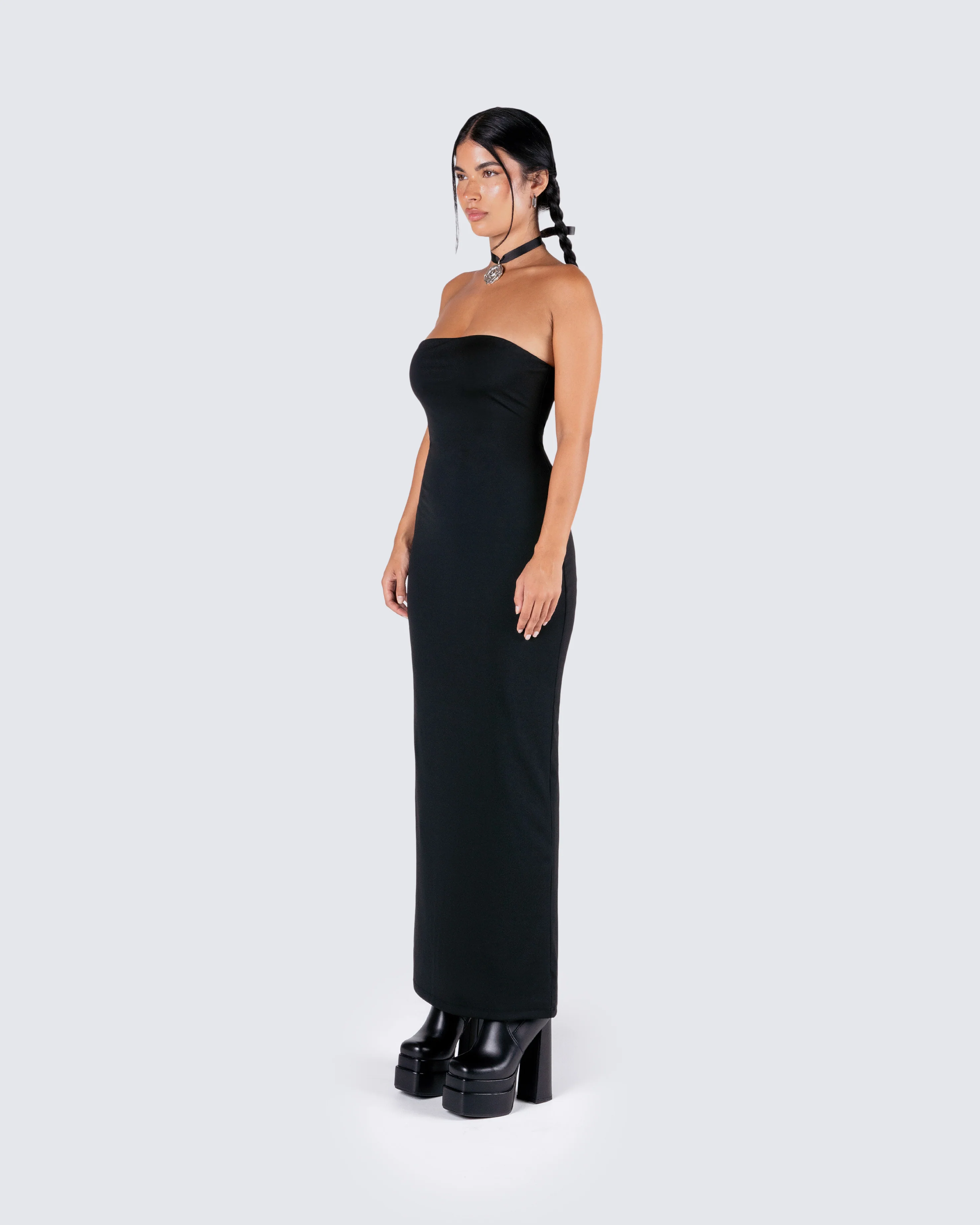 Akari Black Jersey Tube Maxi Dress - Image 5