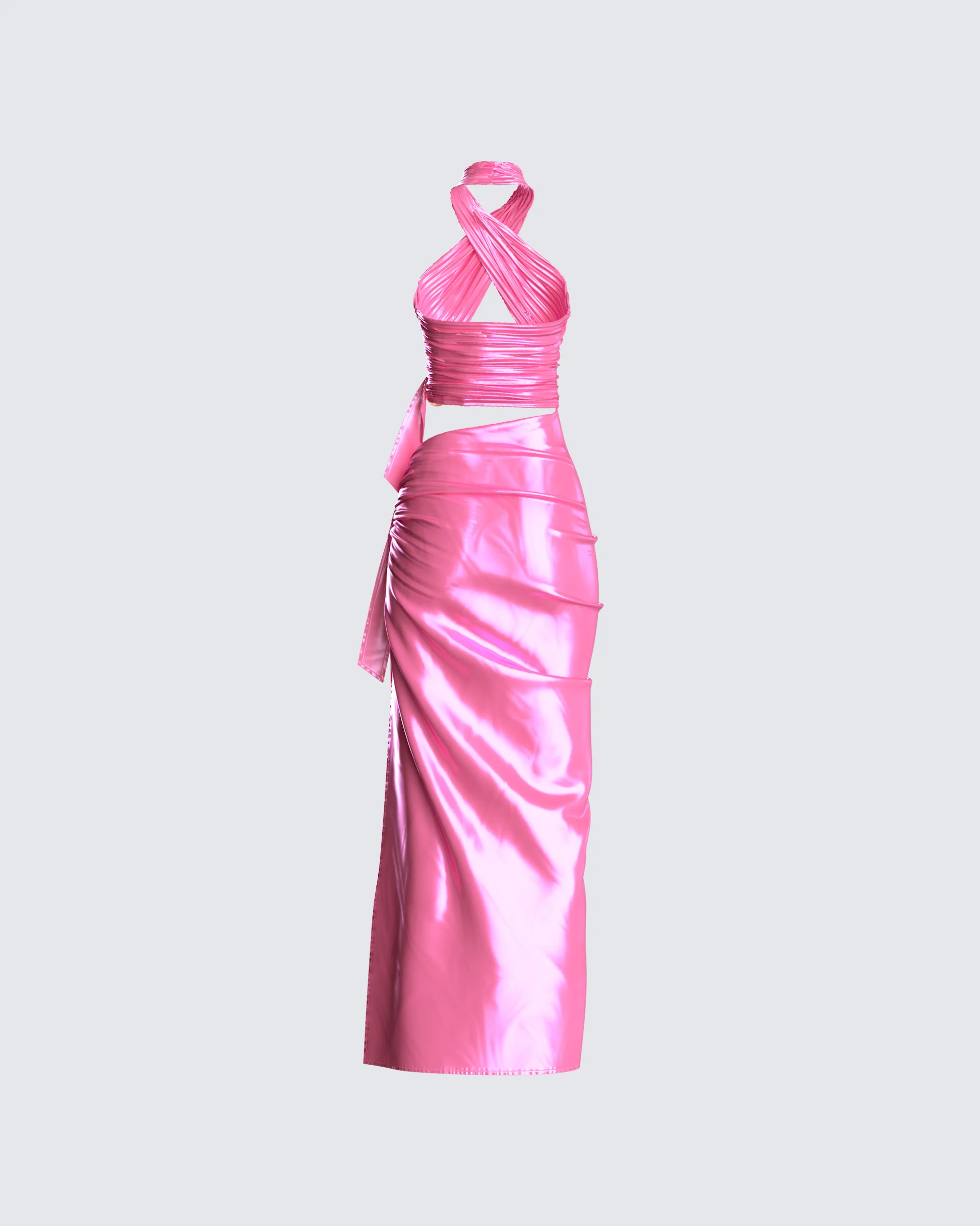 Alaina Pink Satin Maxi Dress - Image 3