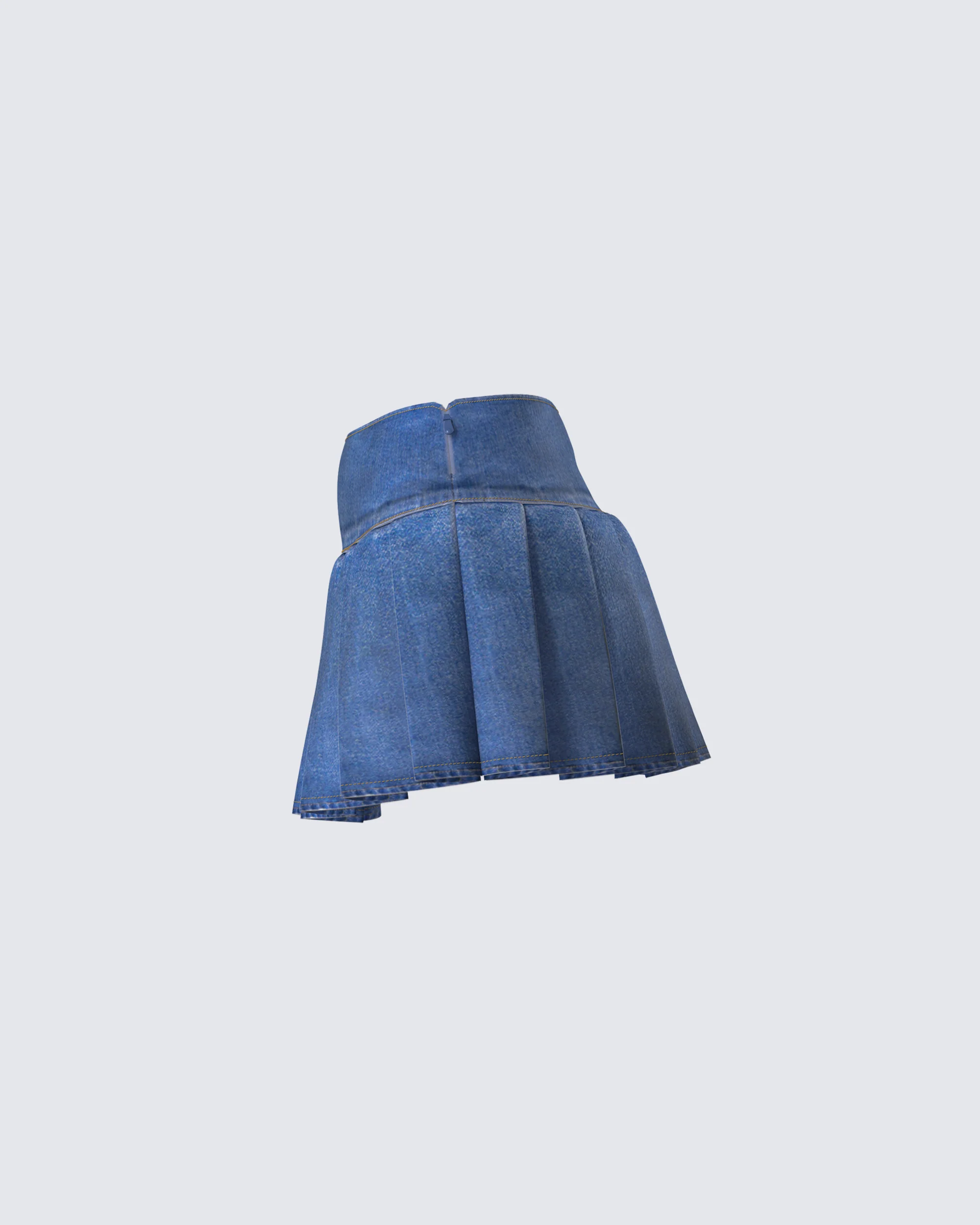 Alazne Blue Denim Pleated Micro Mini Skirt - Image 2