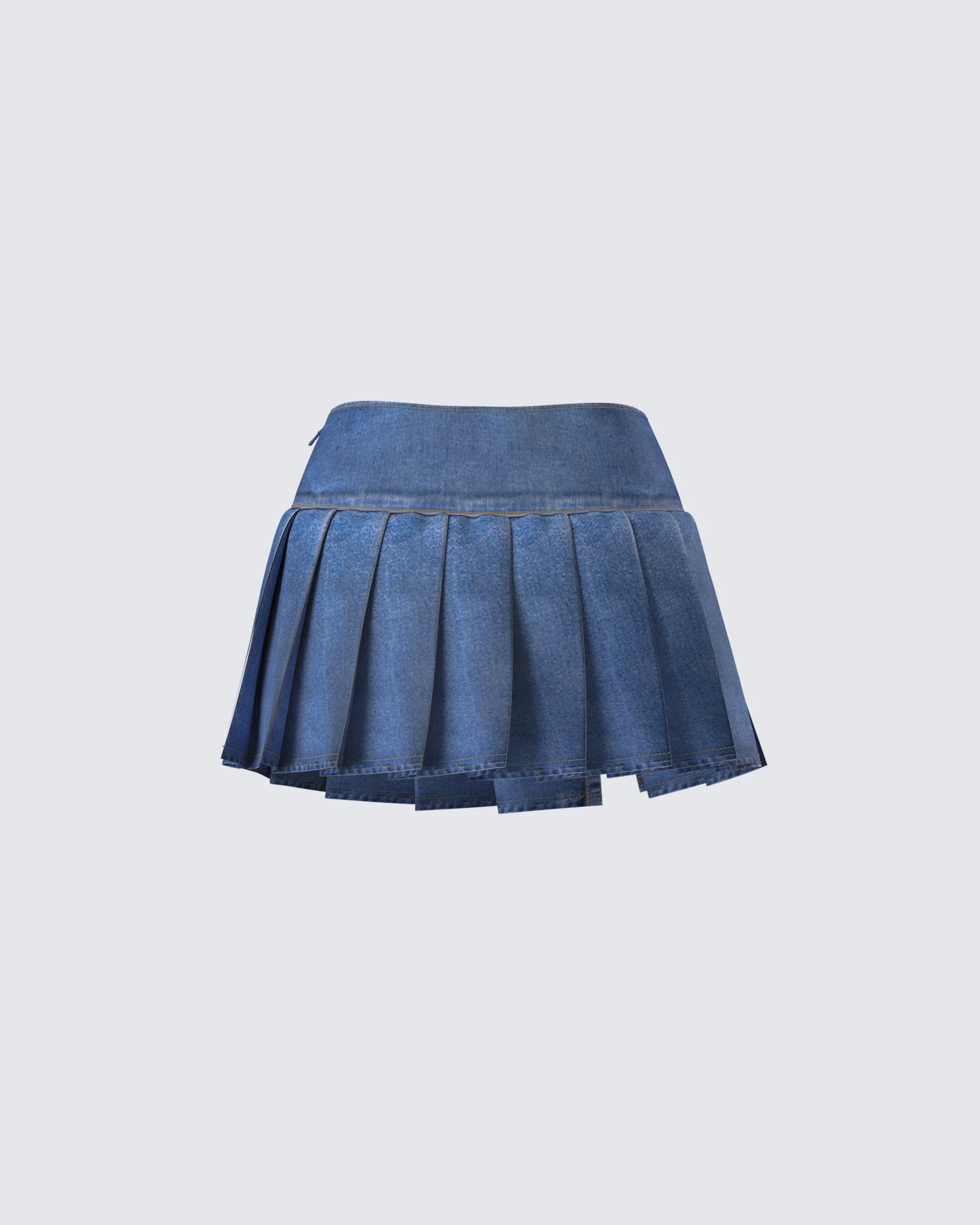 Alazne Blue Denim Pleated Micro Mini Skirt - Image 3