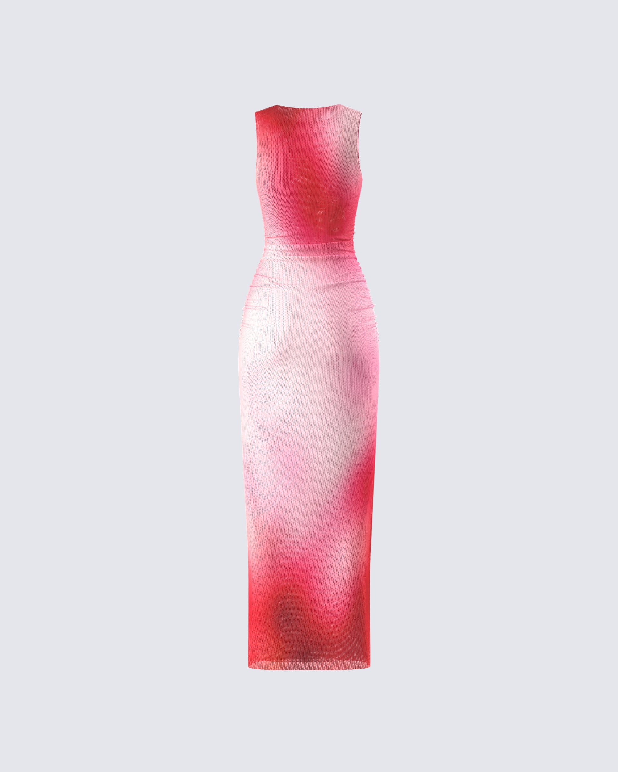 Aldina Red Print Mesh Maxi Dress - Image 3
