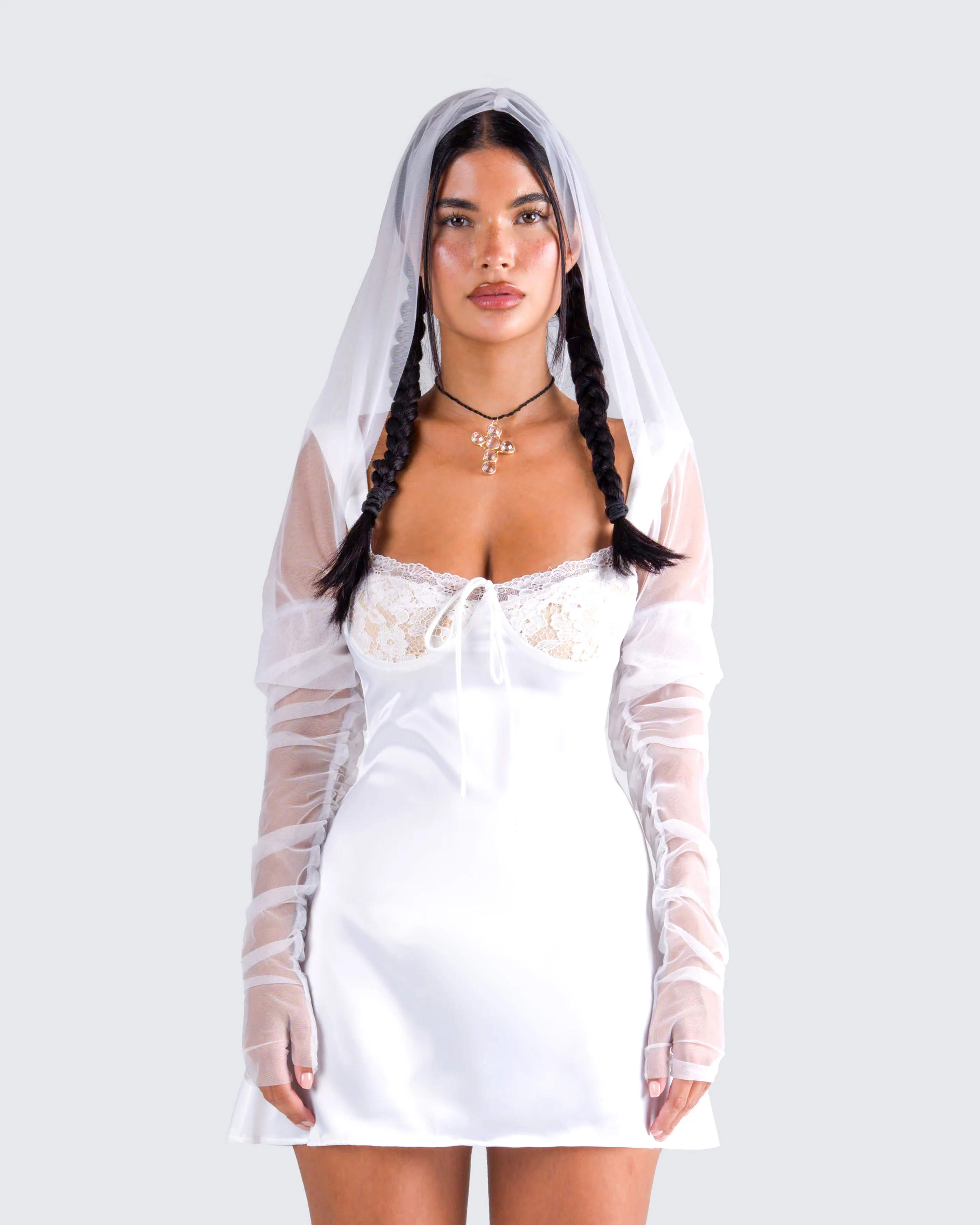 Alexa White Gauze Hooded Shrug - Image 4