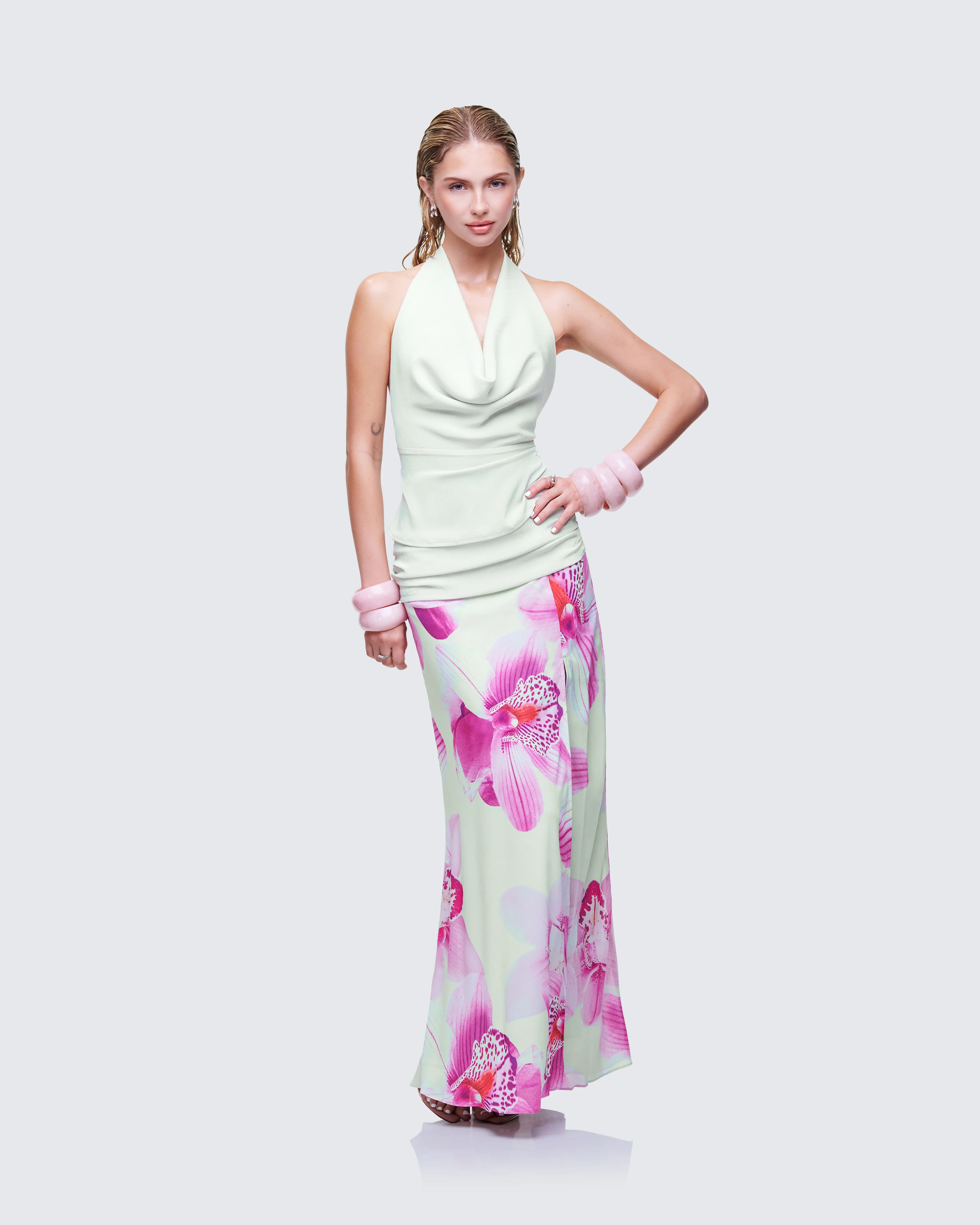 Alexis Printed Green Maxi Skirt - Image 5