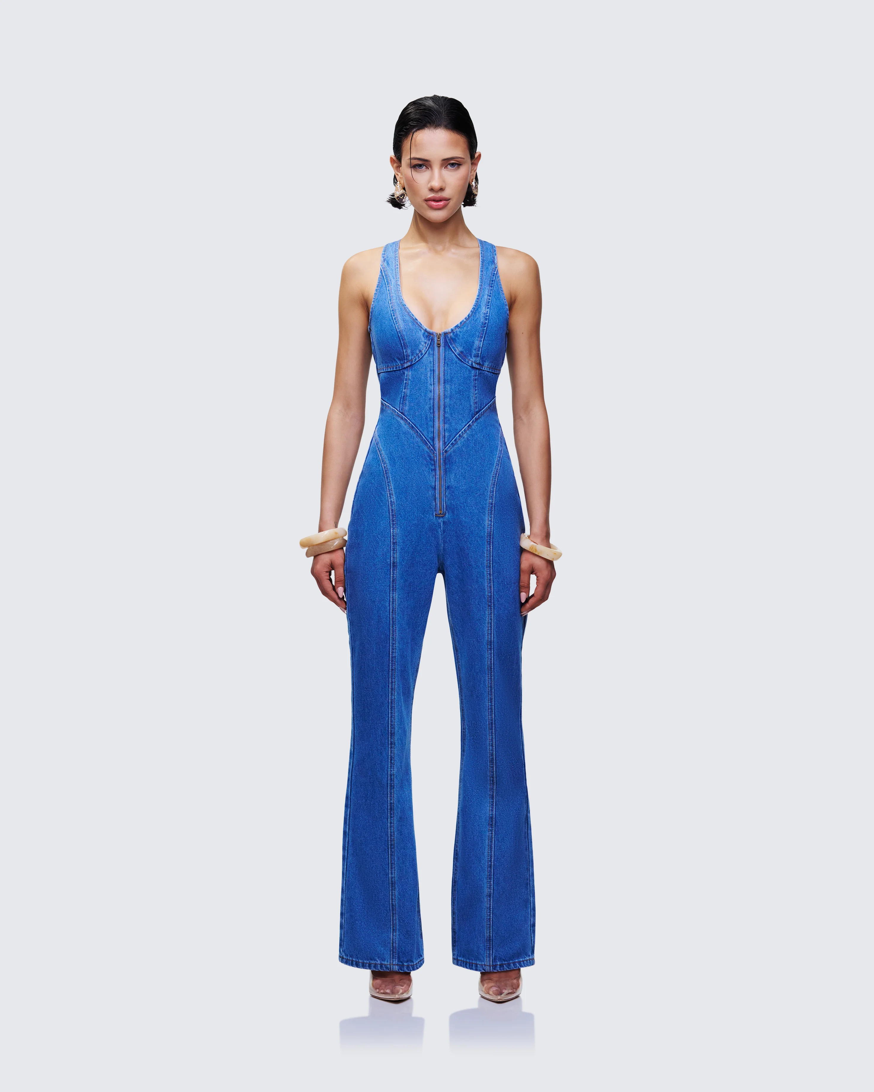 Ali Blue Denim Heart Cut Jumpsuit - Image 2