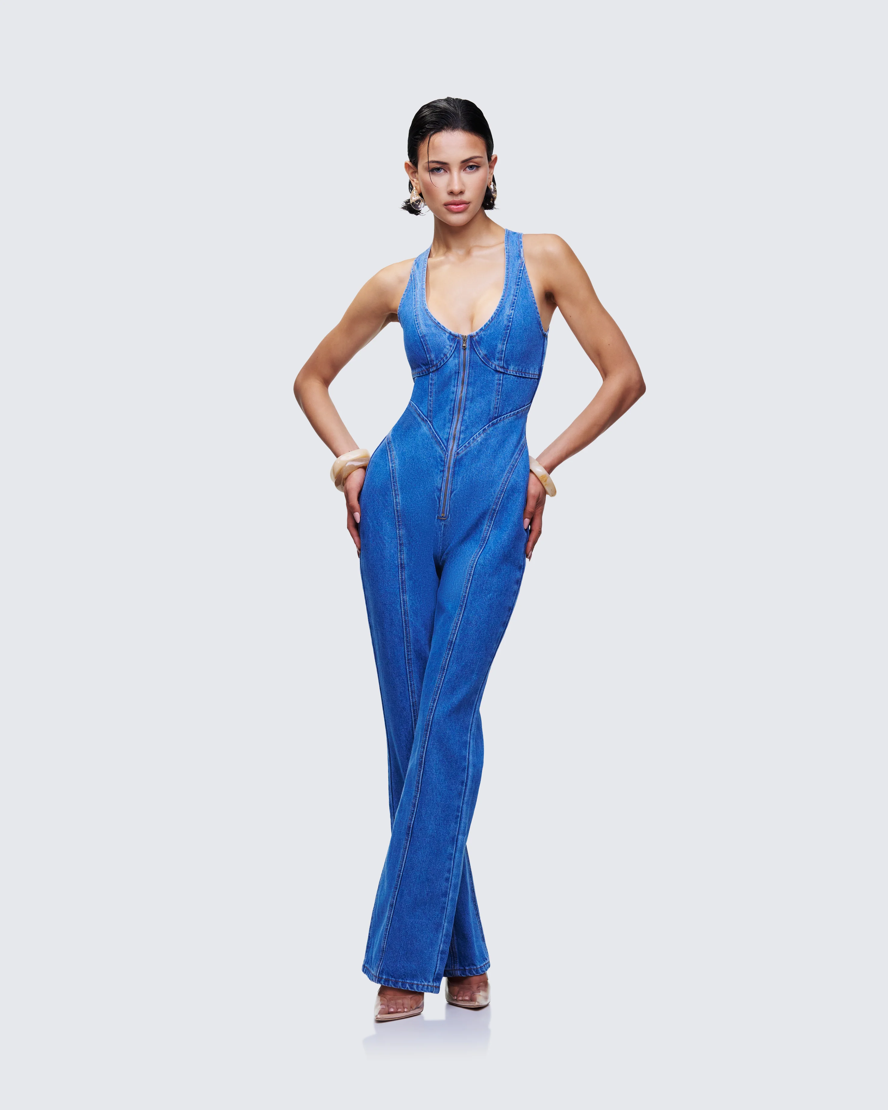 Ali Blue Denim Heart Cut Jumpsuit - Image 3