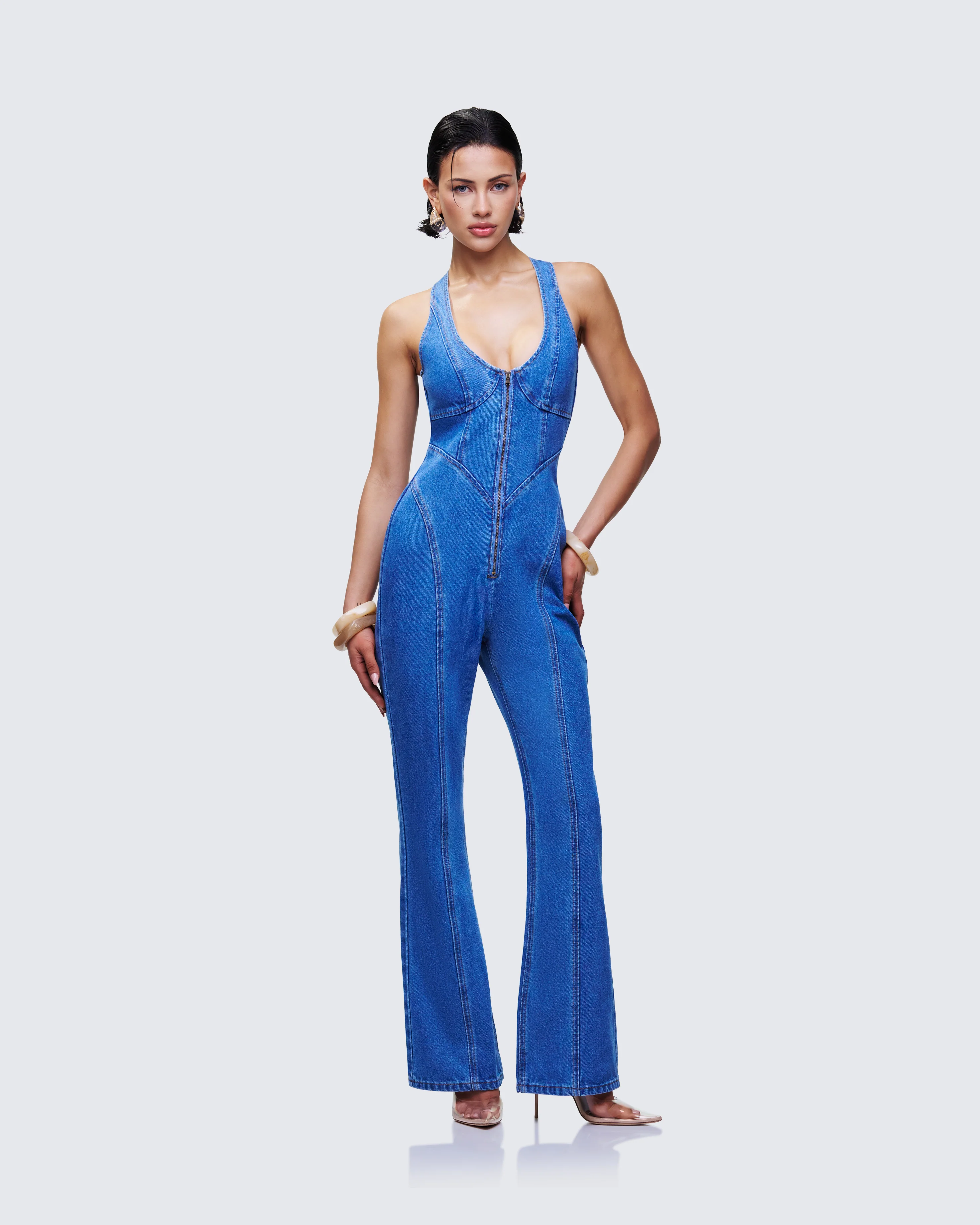 Ali Blue Denim Heart Cut Jumpsuit - Image 4