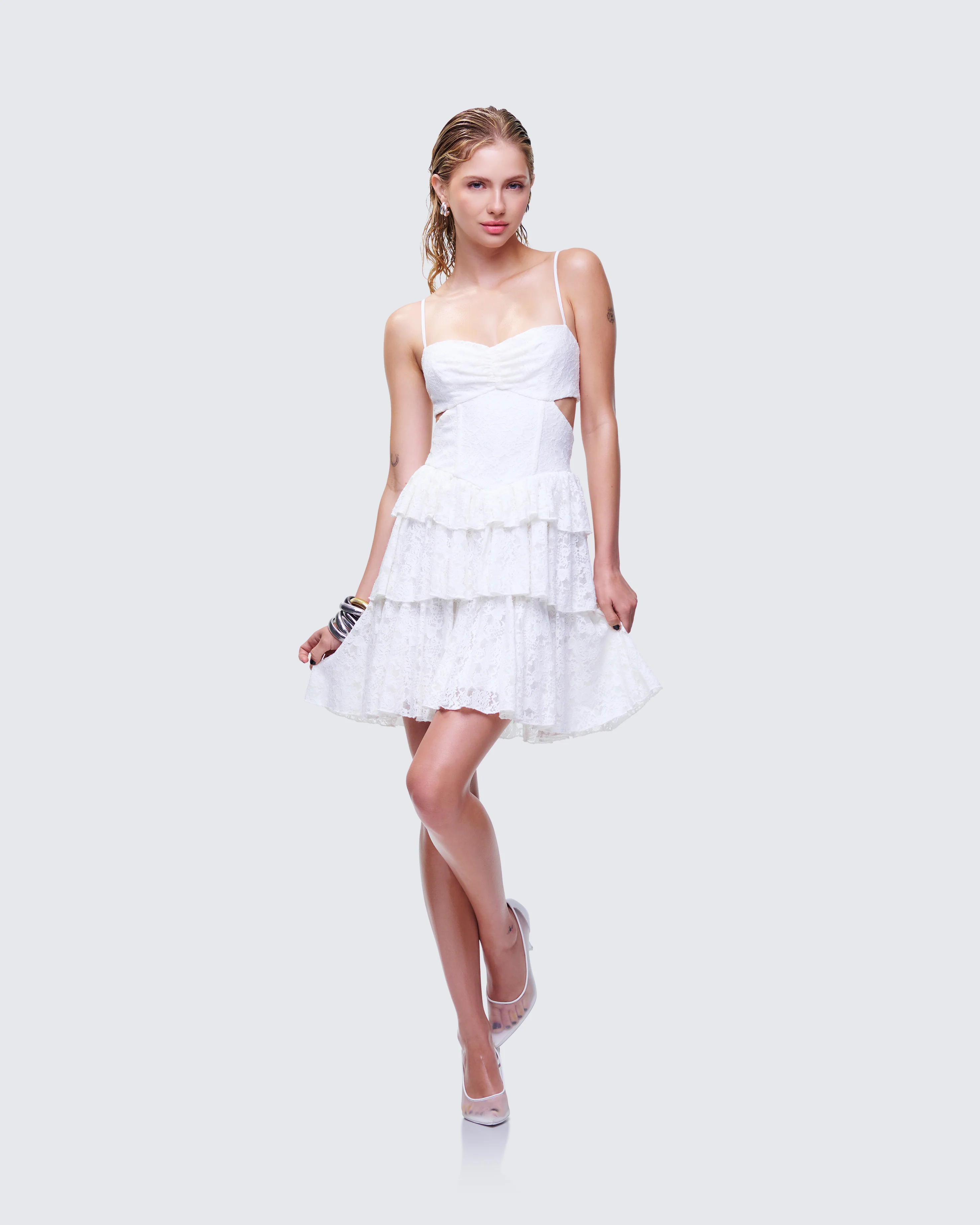 Alicia White Lace Mini Dress - Image 6