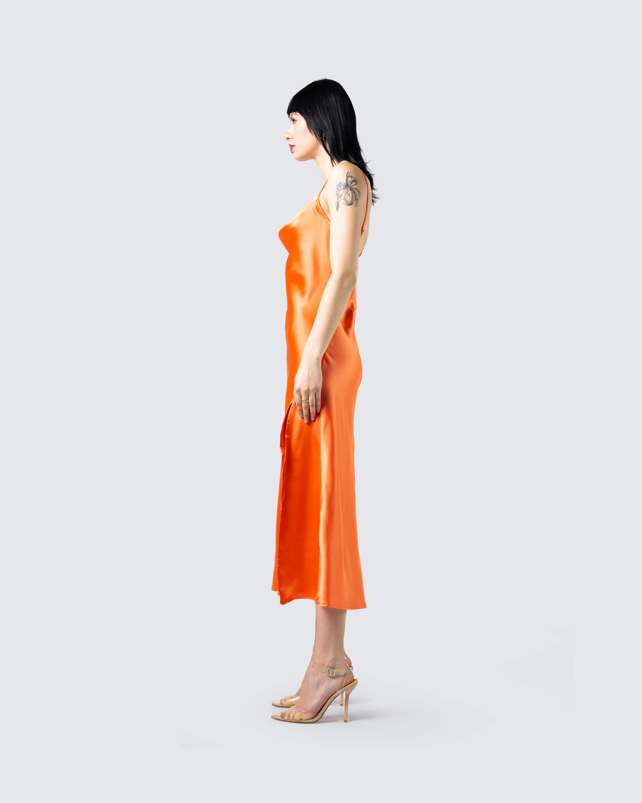 Alina Orange Satin Midi Dress - Image 5