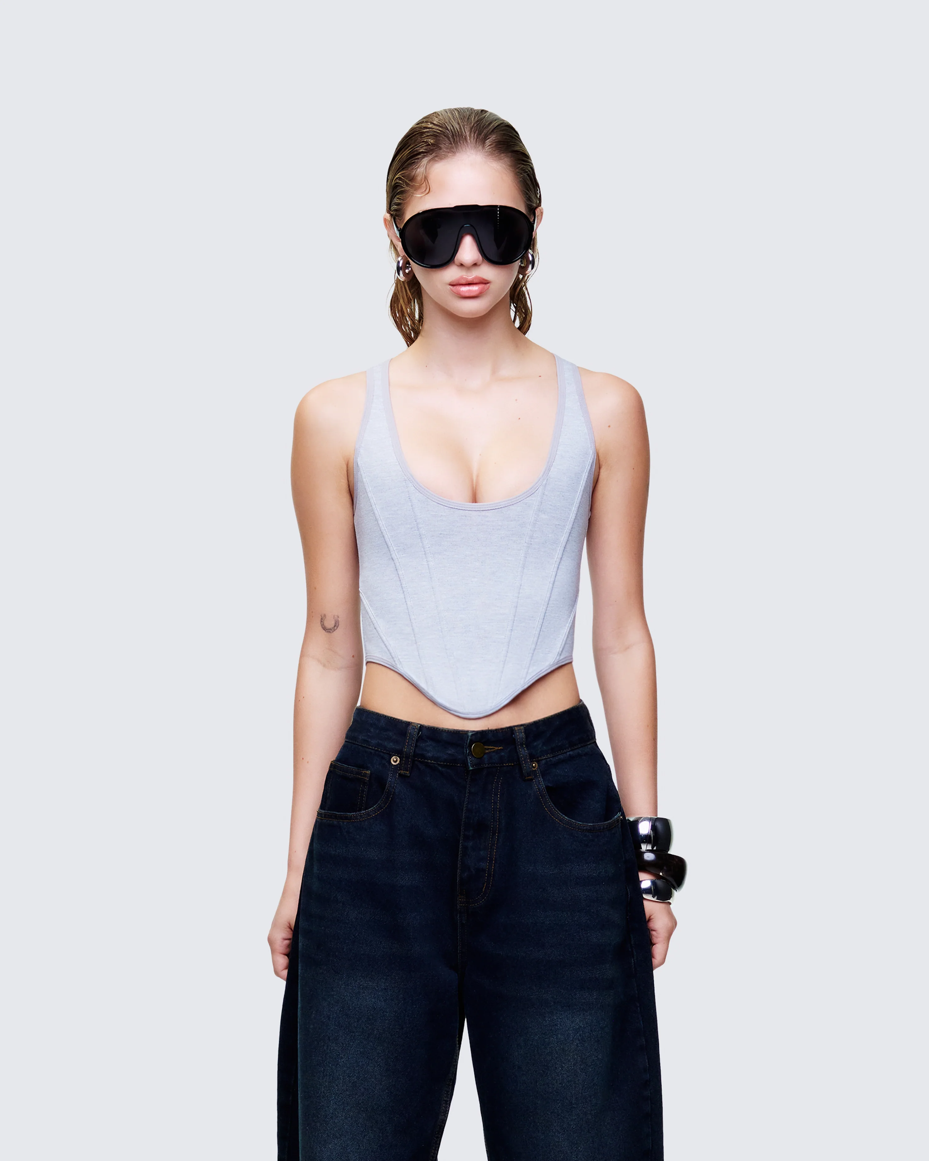 Allie Grey Jersey Corset Top - Image 2