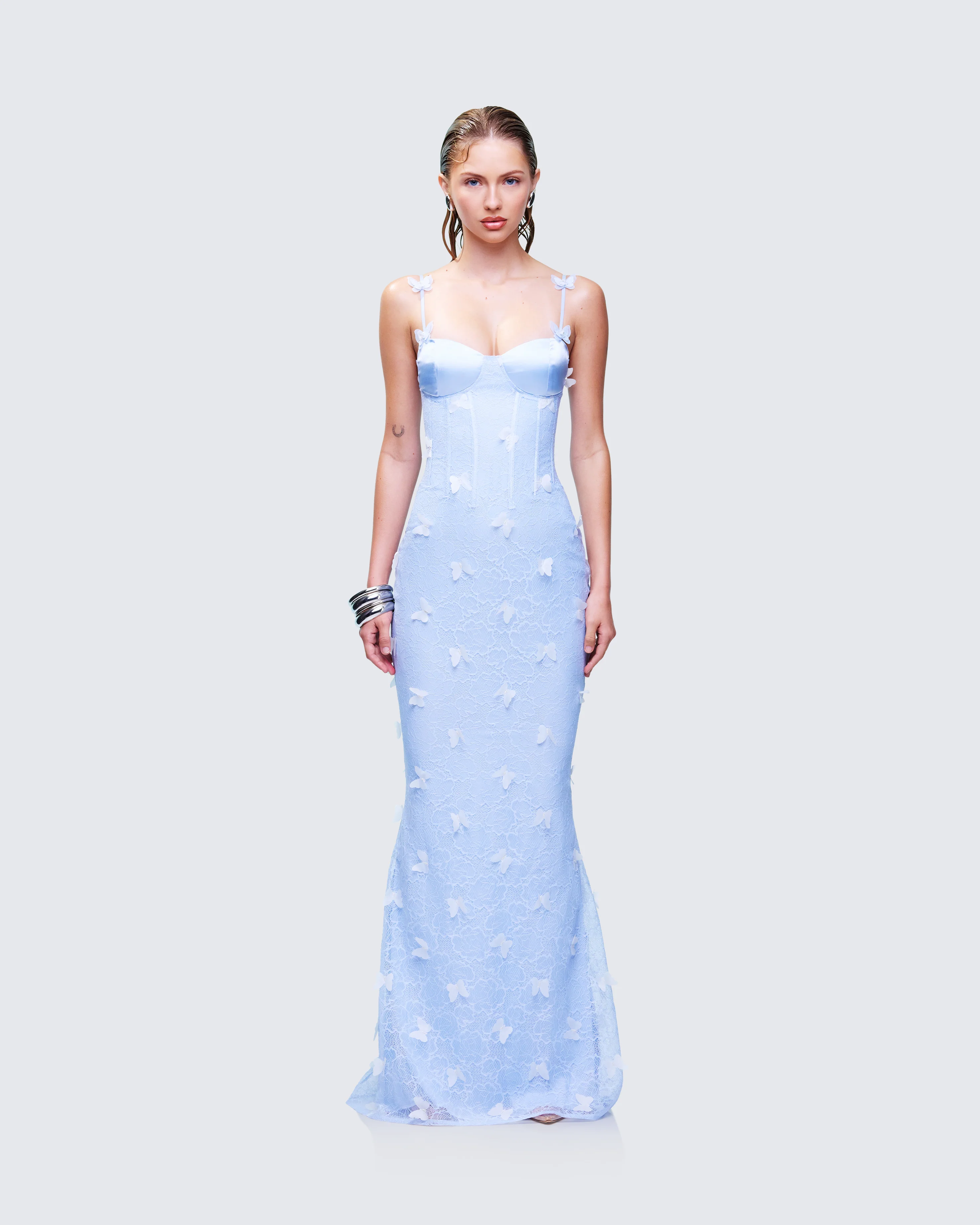 Alma Blue Butterfly Lace Maxi Dress - Image 2