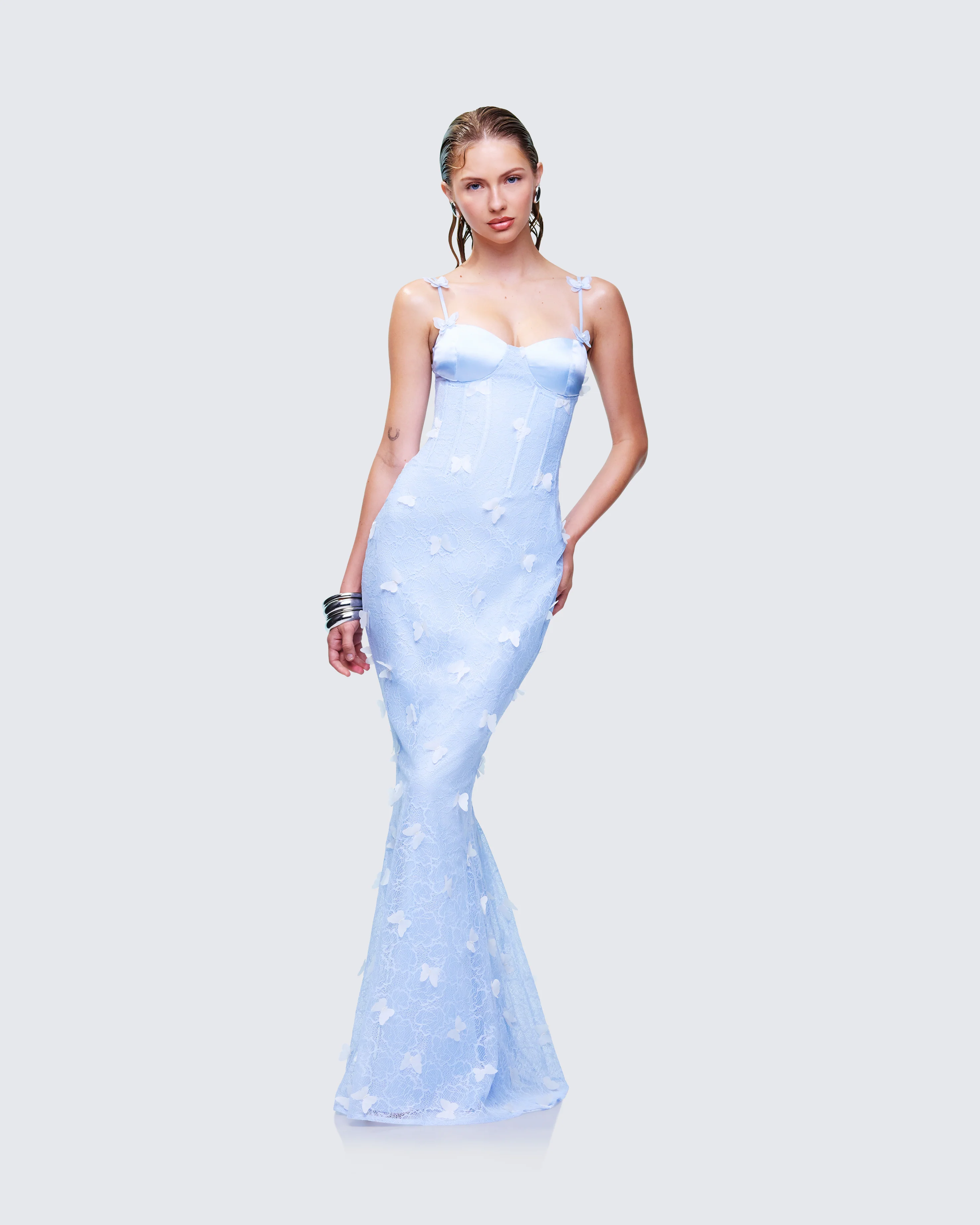 Alma Blue Butterfly Lace Maxi Dress - Image 3
