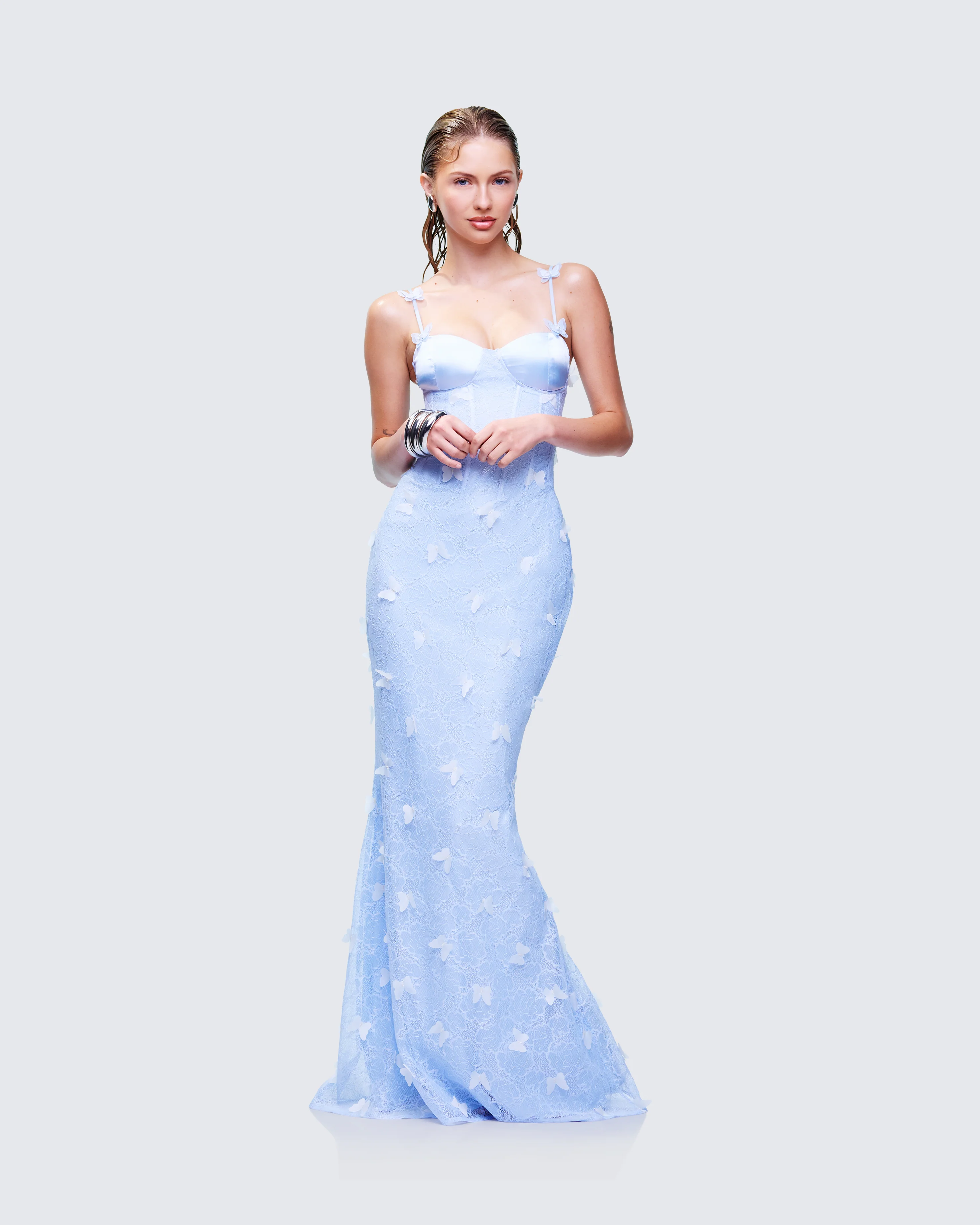 Alma Blue Butterfly Lace Maxi Dress - Image 4
