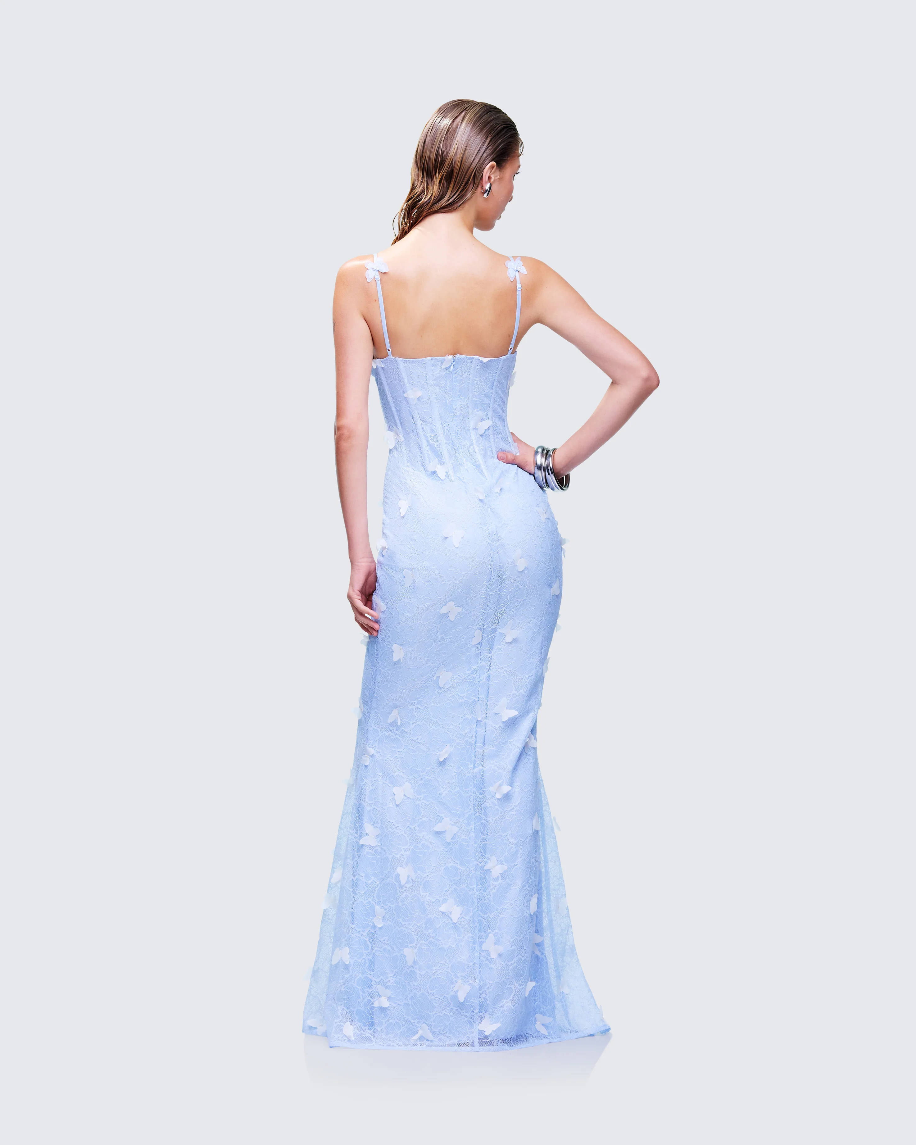 Alma Blue Butterfly Lace Maxi Dress - Image 5