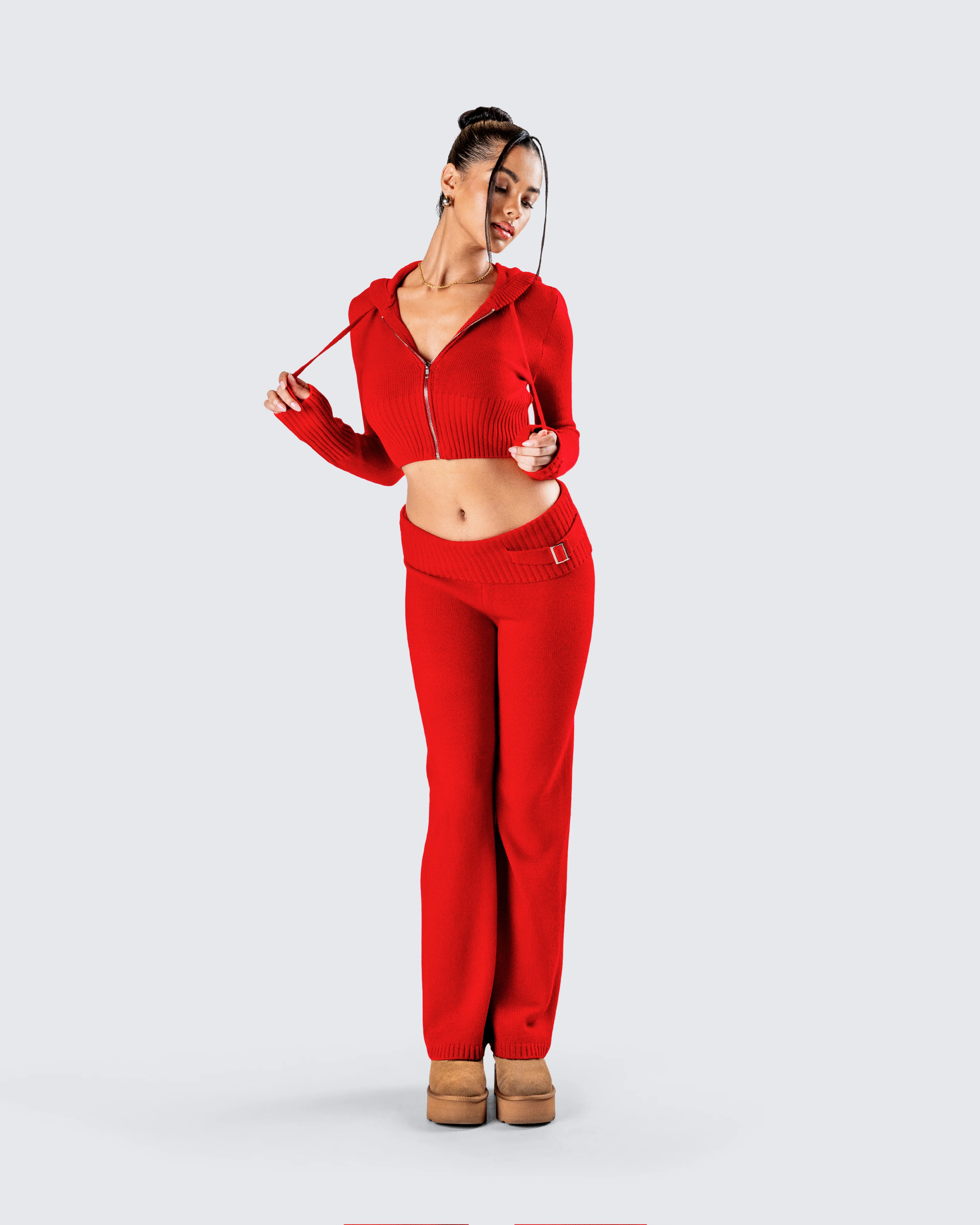 Alyssa Red Knit Cropped Jacket - Image 9