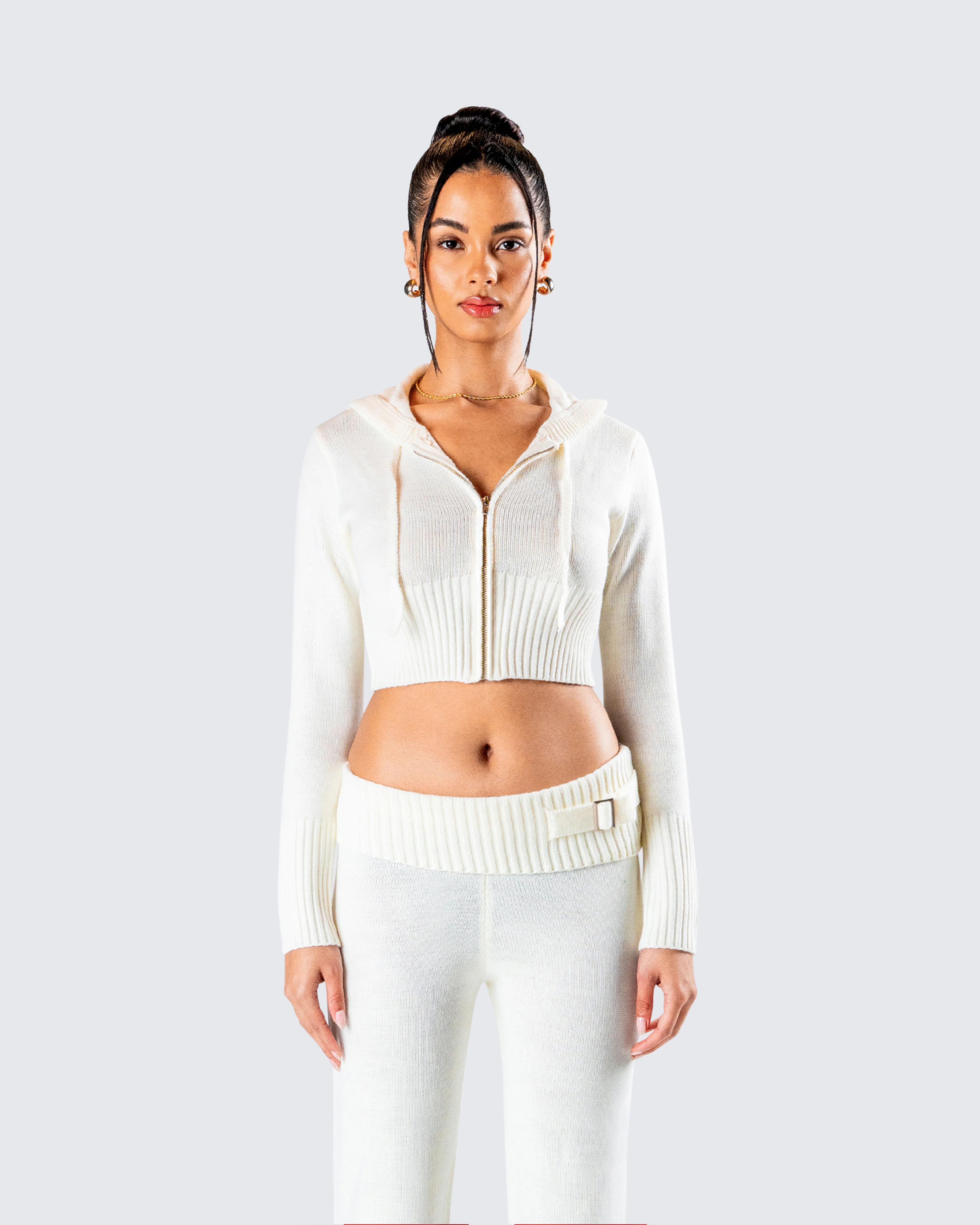 Alyssa White Knit Cropped Jacket - Image 4