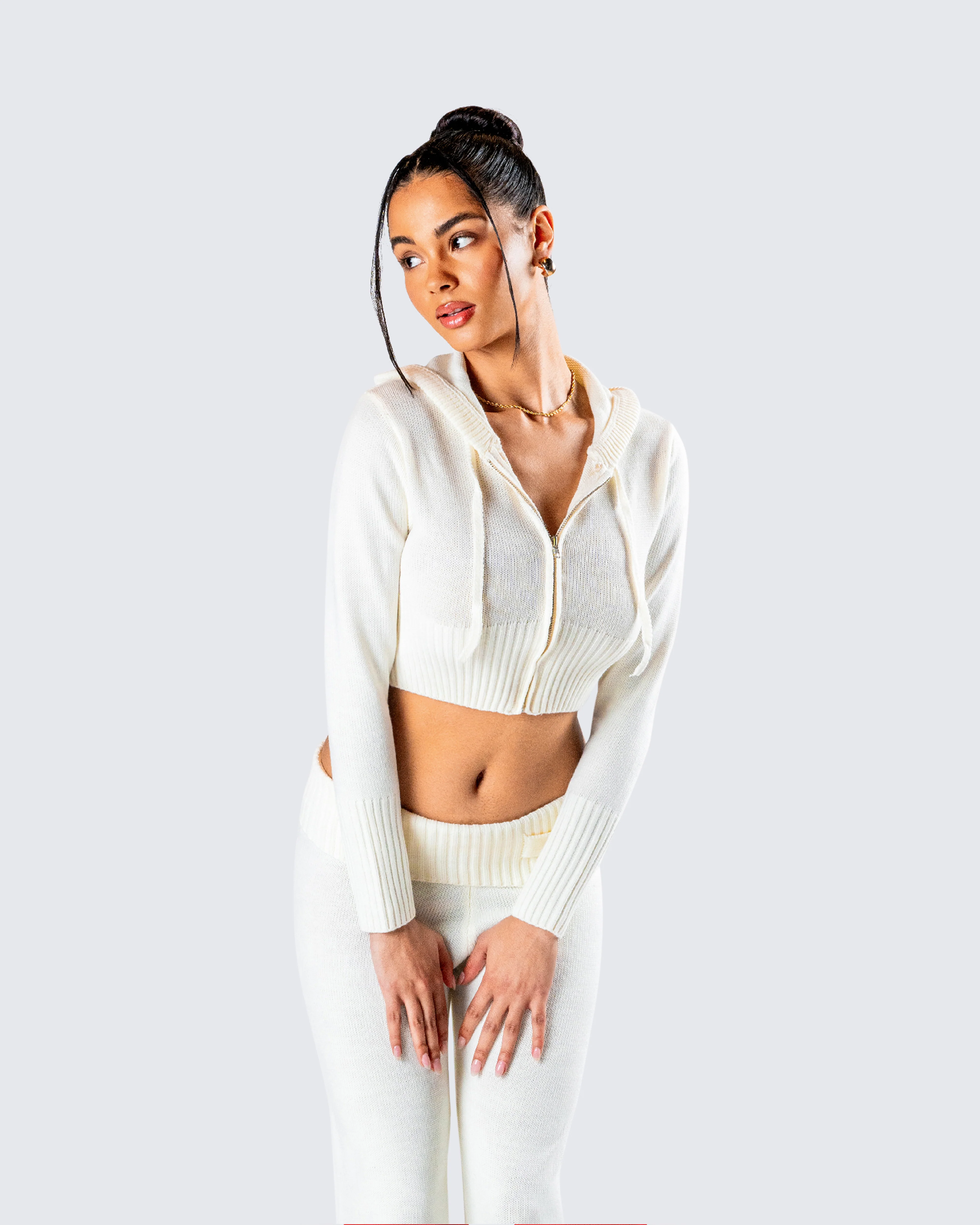 Alyssa White Knit Cropped Jacket - Image 8