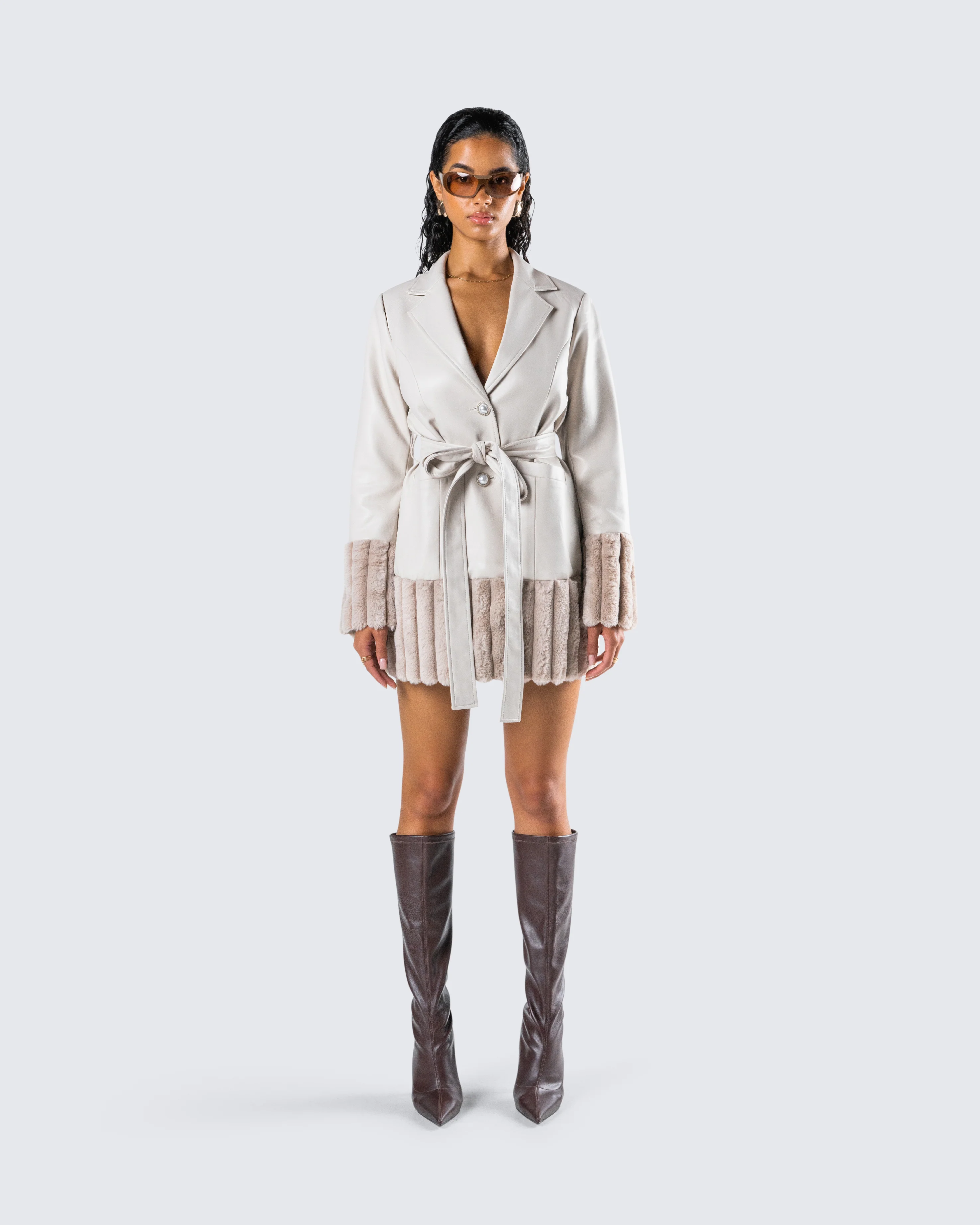 Amadee Ivory Vegan Leather Coat - Image 4