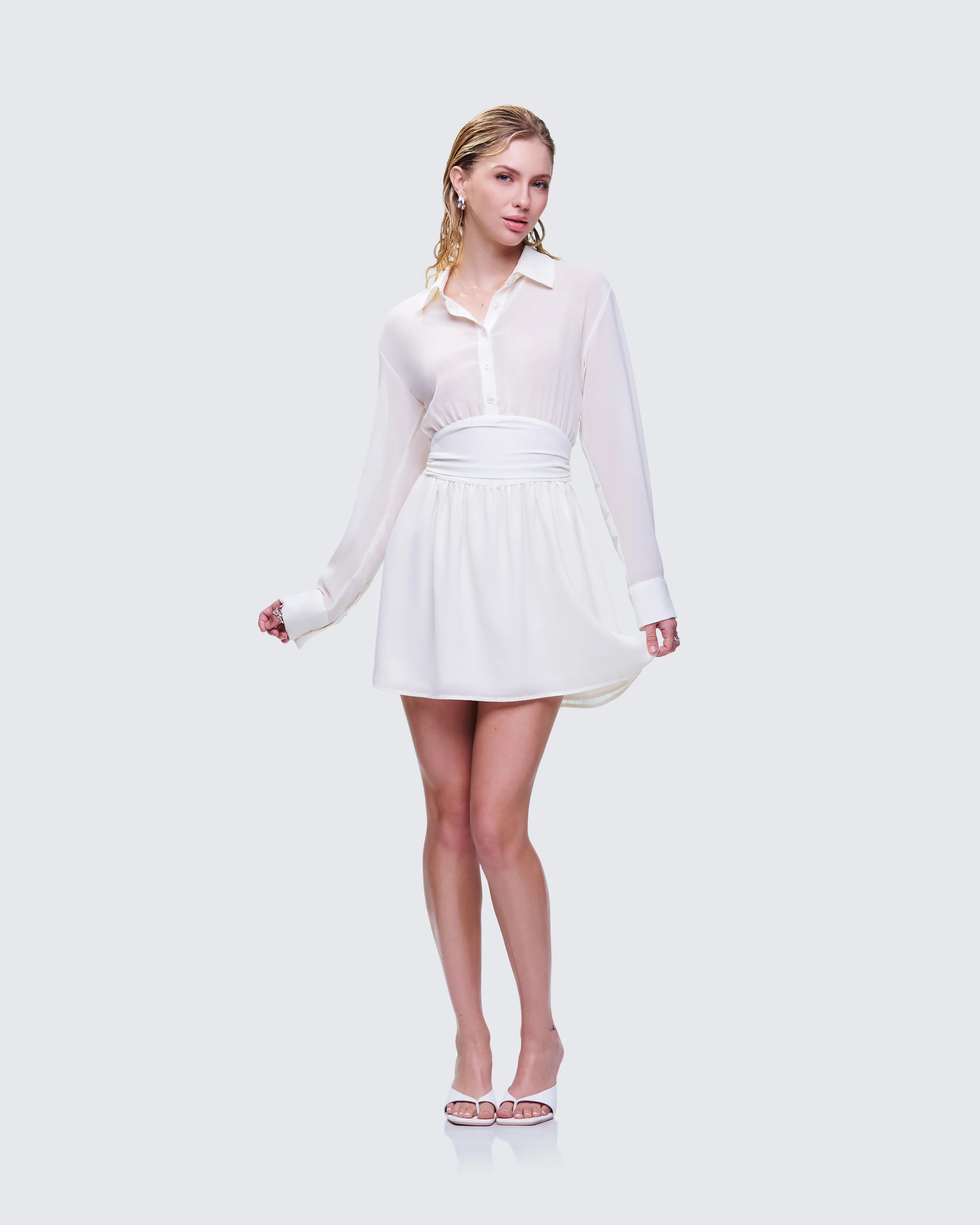 Amara Ivory Mini Shirt Dress - Image 4