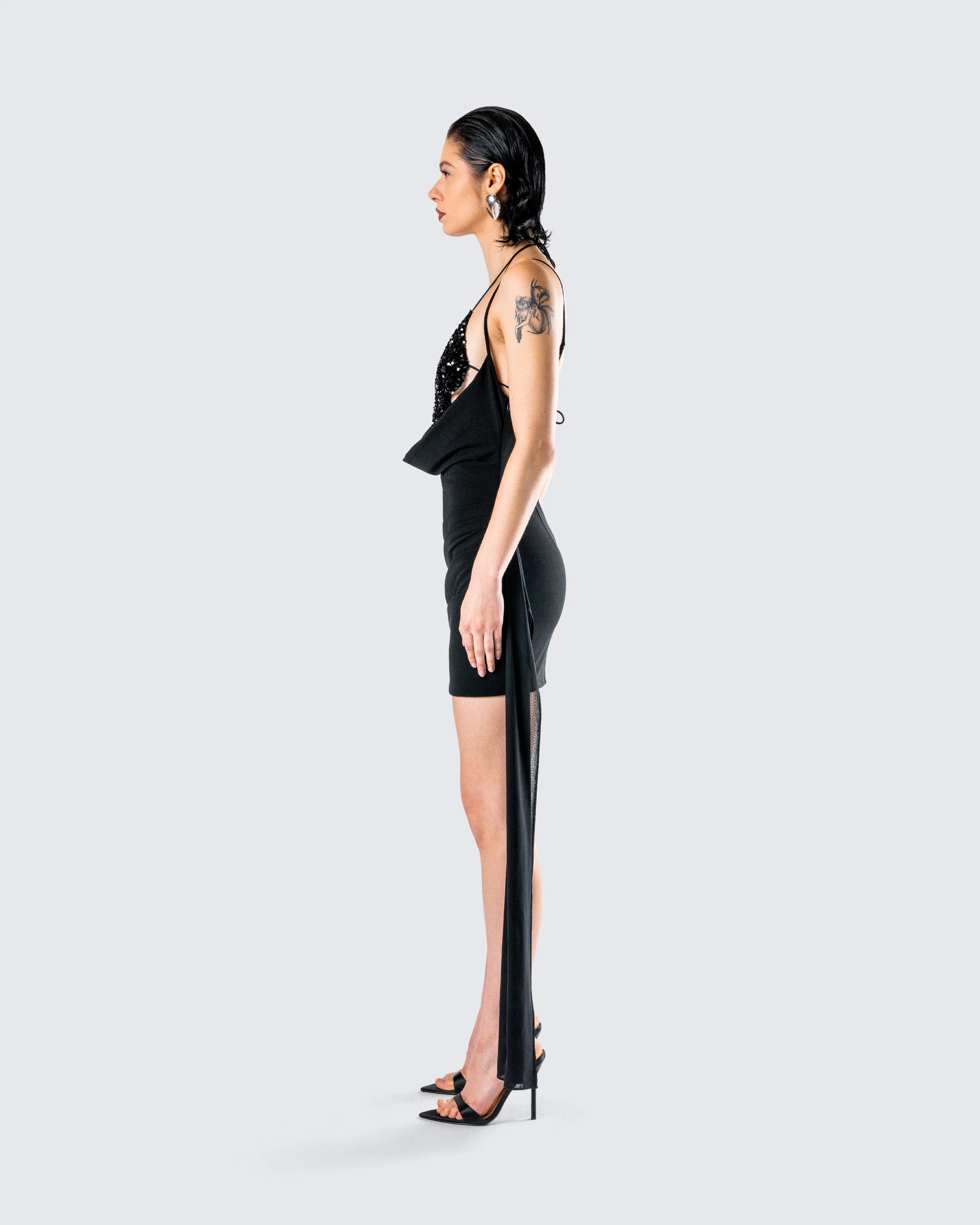 Amelie Black Draped Mini Skirt - Image 6