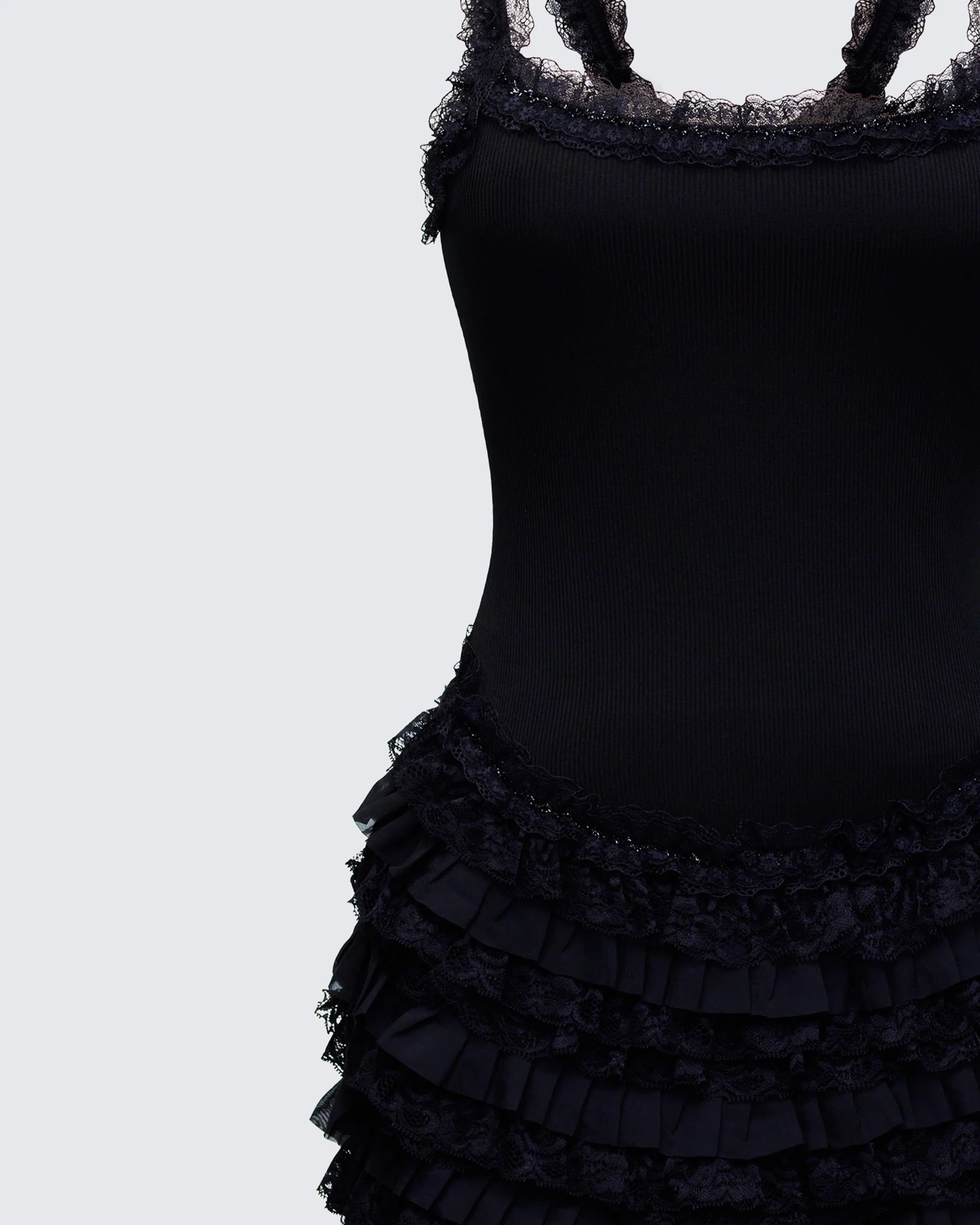 Amira Black Ribbed Ruffle Mini Dress - Image 6